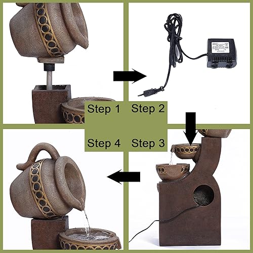 Miniatura 7 de LuxenHome - Fuente de agua para exteriores, jarras en cascada de poliresina de 5 niveles, fuentes y cascadas, decoración de fuente de agua