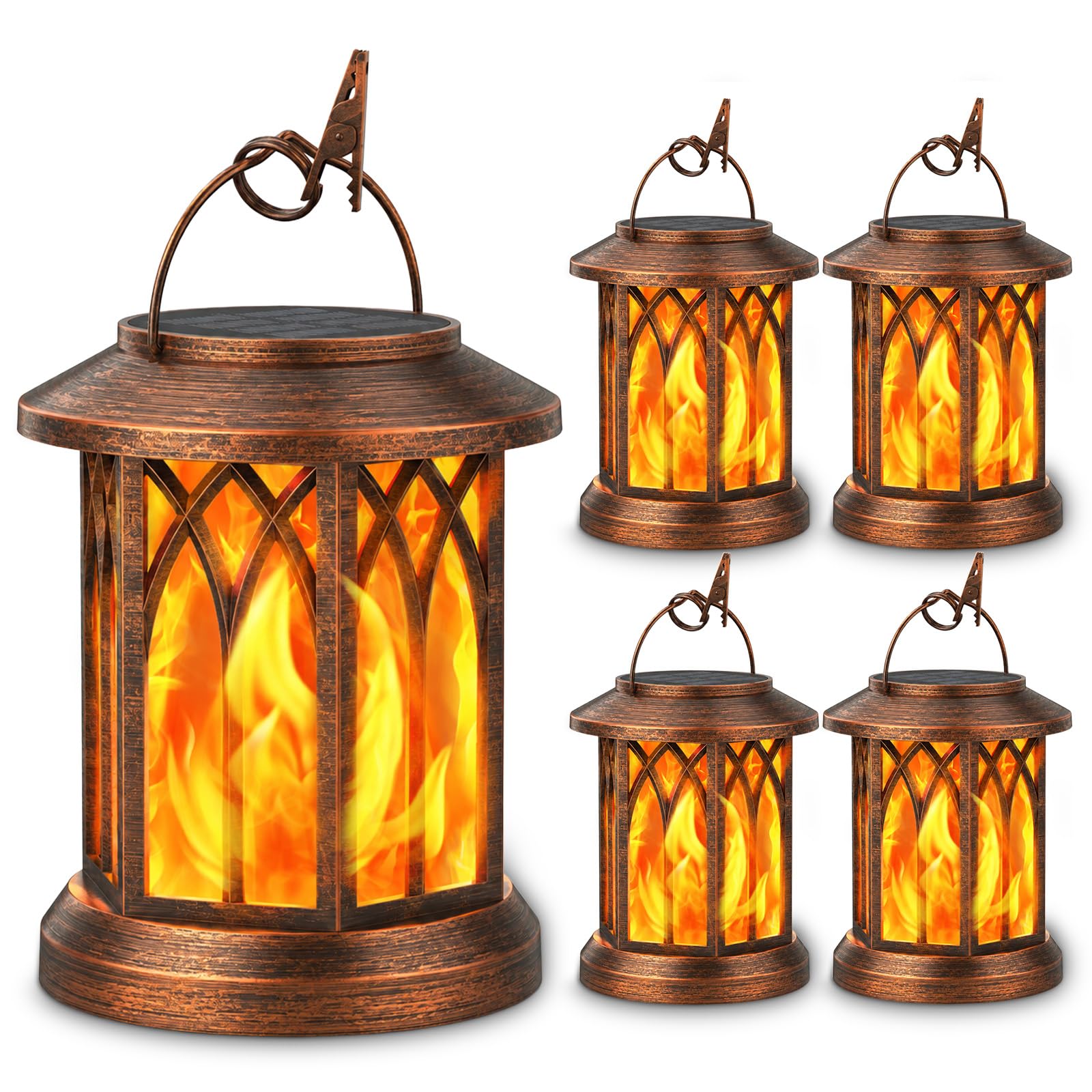 KOOPER 4 Pack Solar Lantern Outdoor Lights, Upgraded Flickering Flame Solar Lanterns Lights Outdoor Waterproof, Hanging Lantern Decorative, Solar Powered Lanterns for Yard Patio Garden Decor (Copper)