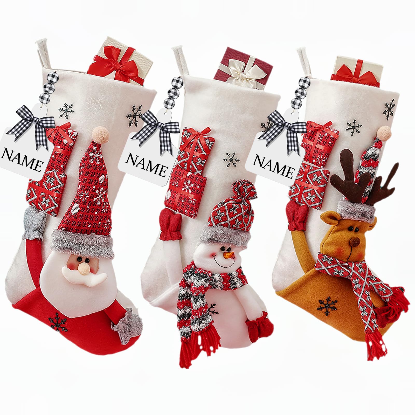 Calzini natalizi da appendere, con Babbo Natale, pupazzo di neve e alce, calze di velluto in peluche per caminetto per decorazioni natalizie da appendere (1 calzino di Babbo Natale) (Babbo Natale con