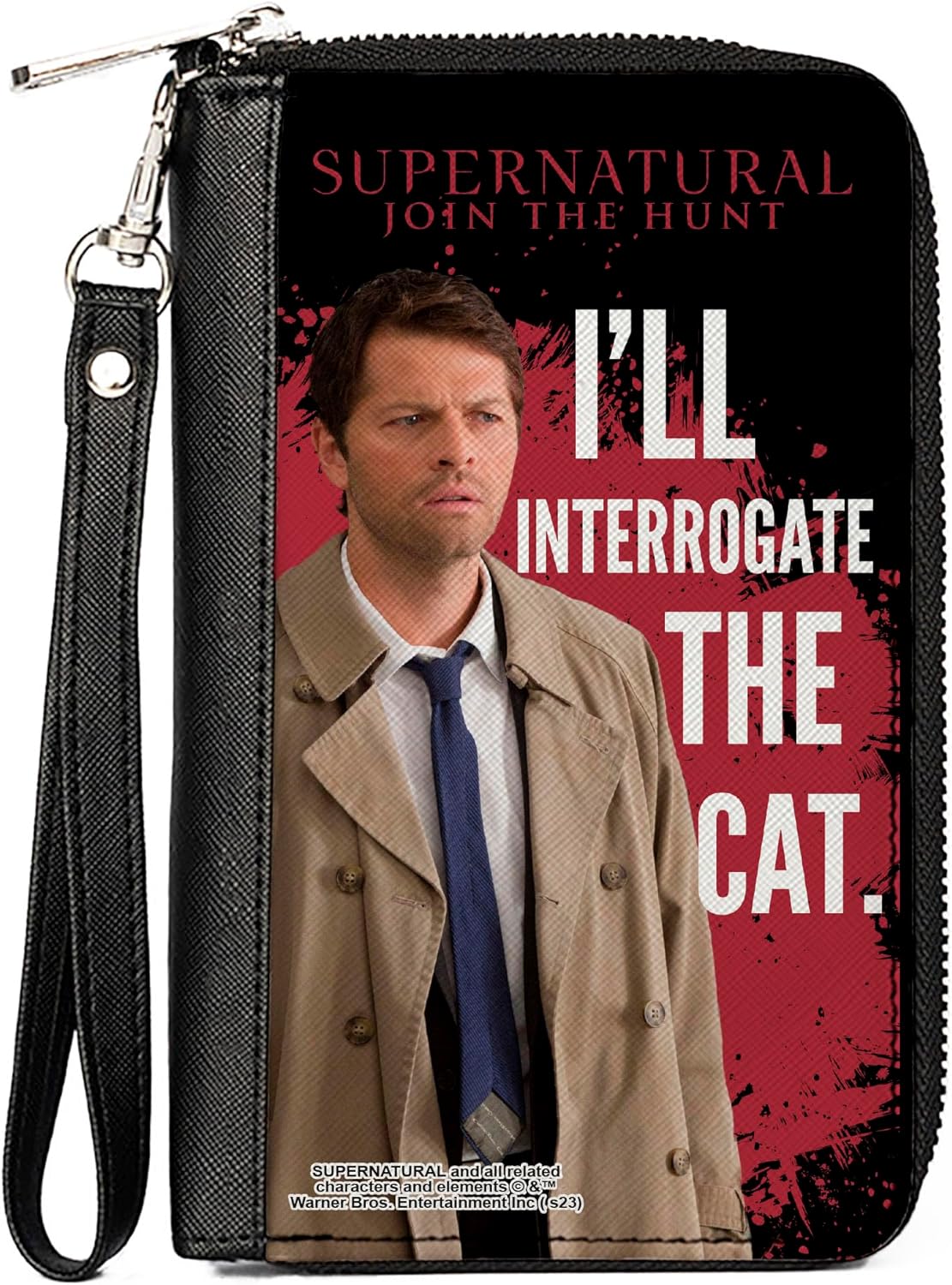 Buckle-Down Supernatural Wallet, Zip Around, Supernatural Castiel I'LL INTERROGATE THE CAT Black/Red/White, Vegan Leather - Image 9