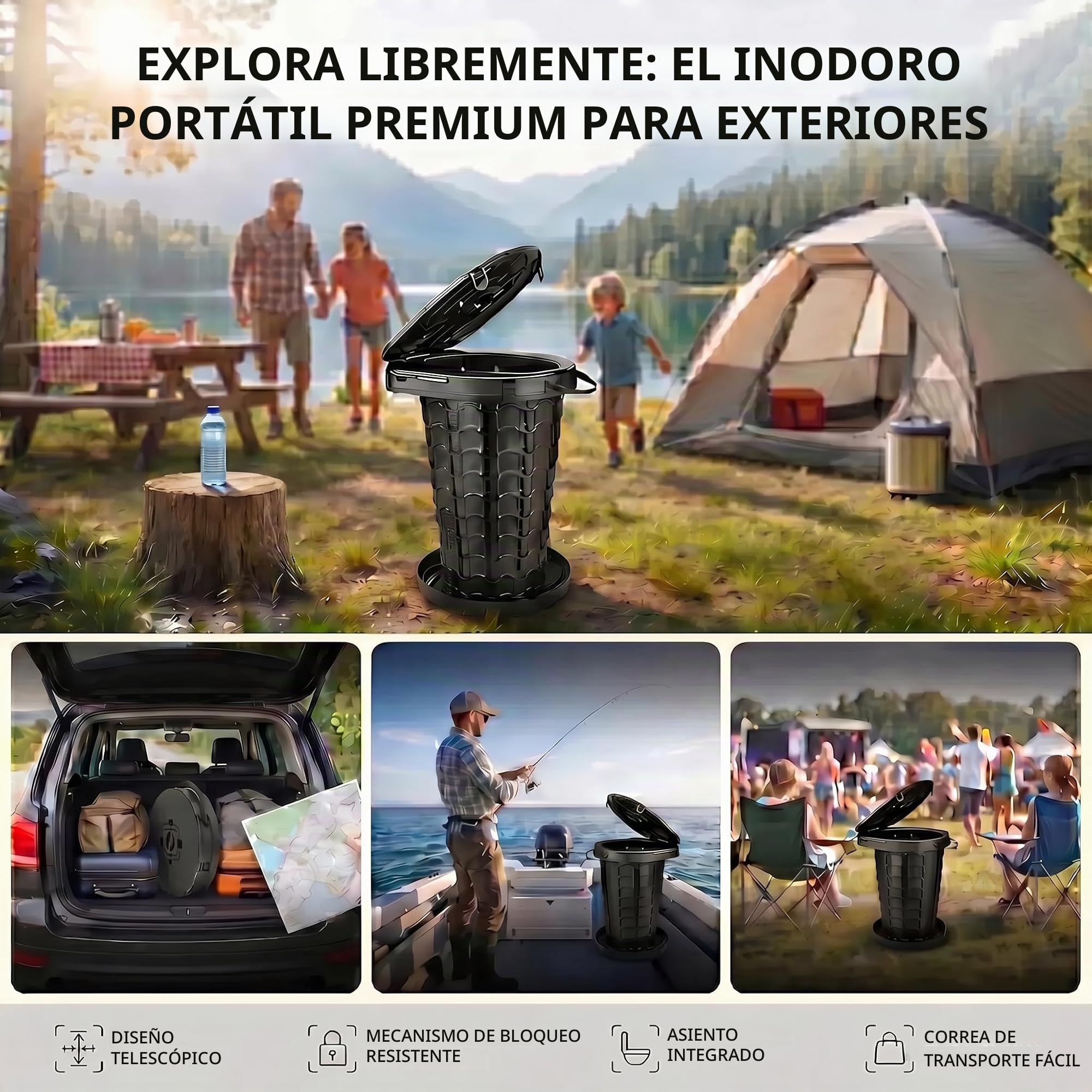 XXL WC Portatil Camping, con 10 Bolsas De Inodoro Biodegradables