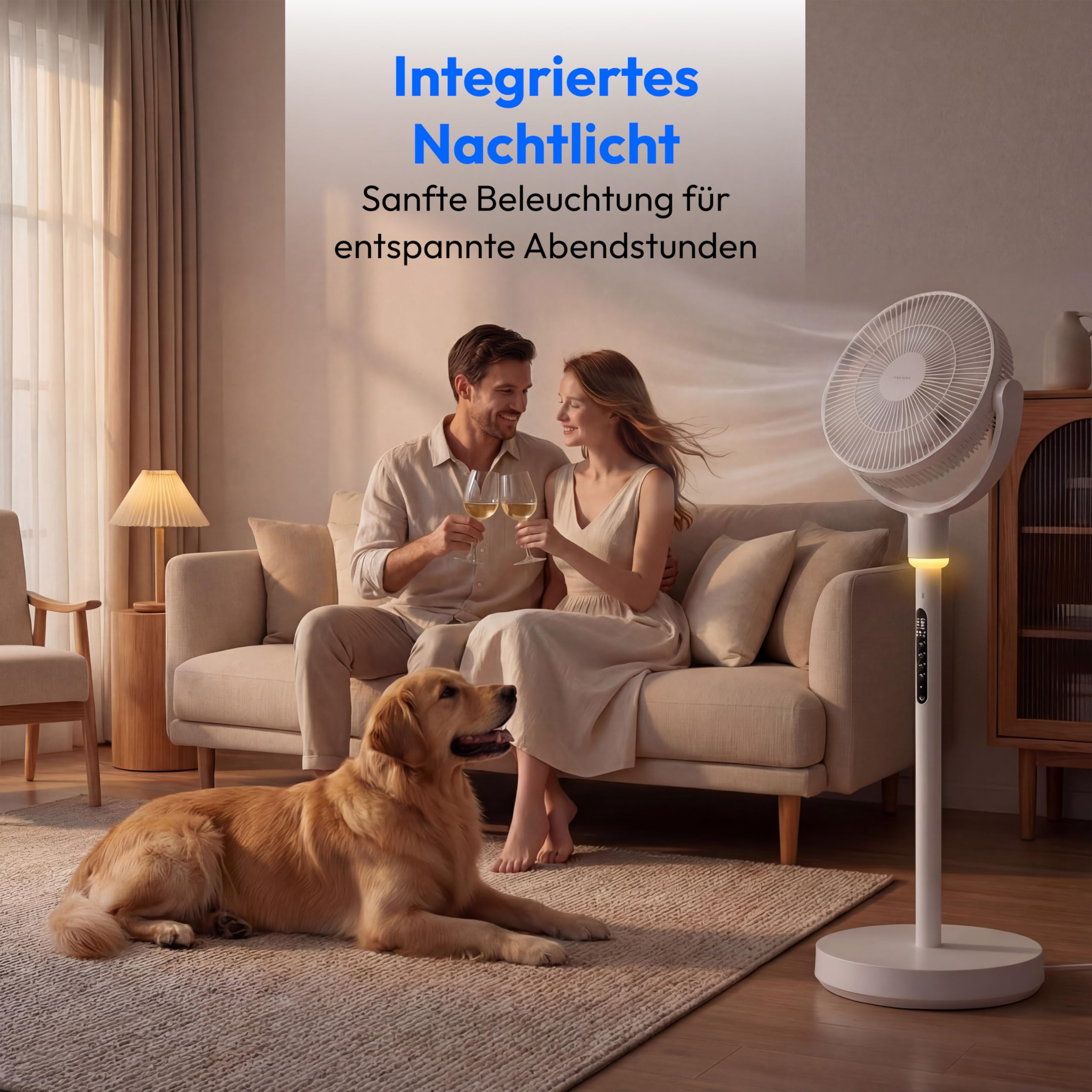 MEDION Standventilator mit Akku P25 SF - Ventilator groß, Fernbedienung, 26dB sehr leise, kabelloser Betrieb, flexibel einsetzbar, höhenverstellbar, 10 Stufen, 24 Watt, 350° Oszillation, Nachtlicht