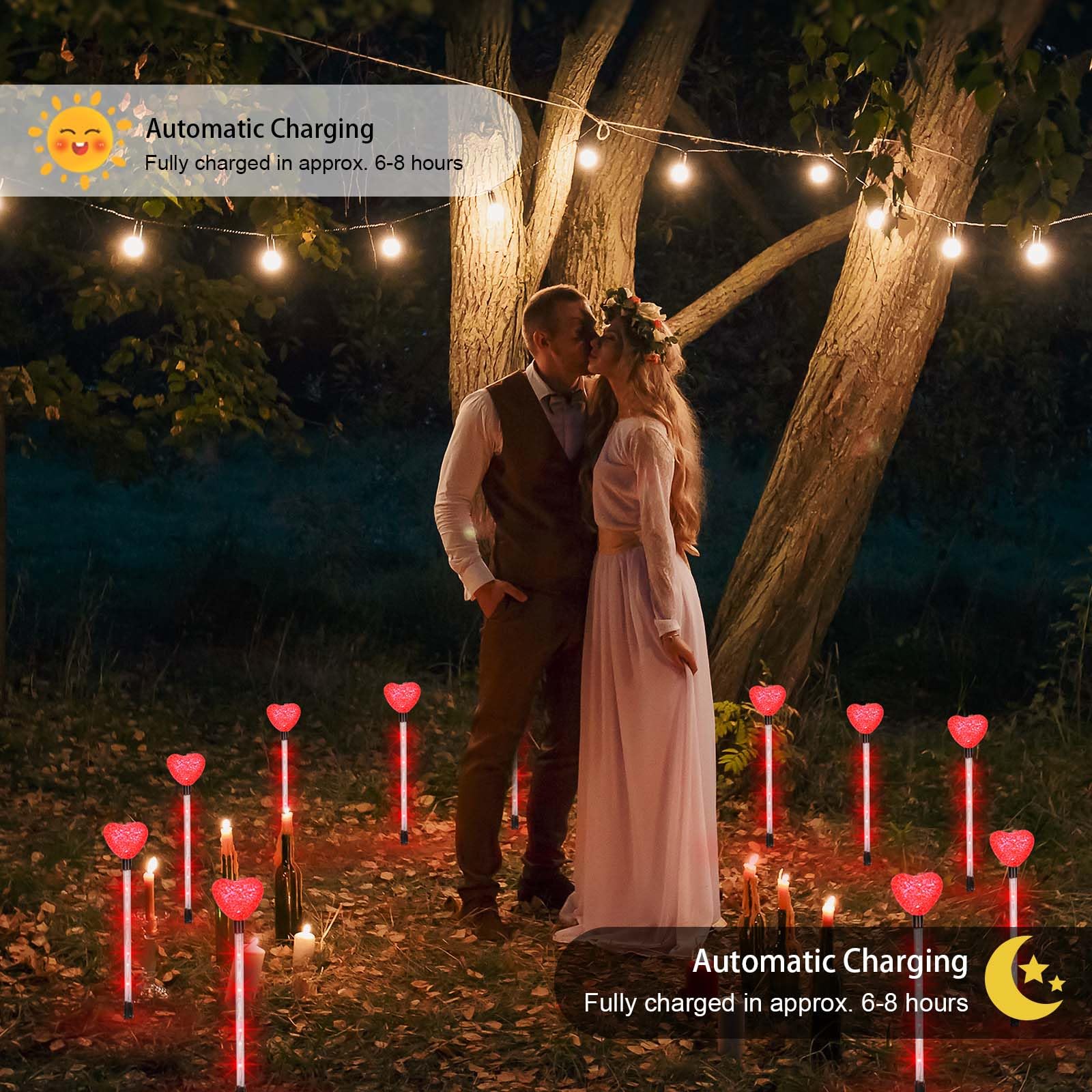 LOOPES 8 Pack Solar Garden Lights Outdoor,Red Heart Garden Ornaments Lights Solar Powered Waterproof-8 Lighting Modes,I Love You Gifts for Her Him Just Married Anniversary Christmas Wedding Valentines - Image 4
