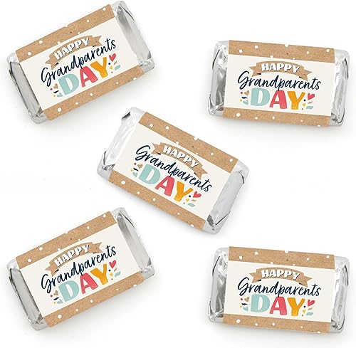 Big Dot of Happiness Happy Grandparents Day – Mini Candy Bar Wrapper Stickers – Regalos pequeños para fiesta de abuela y abuelo – 40 unidades