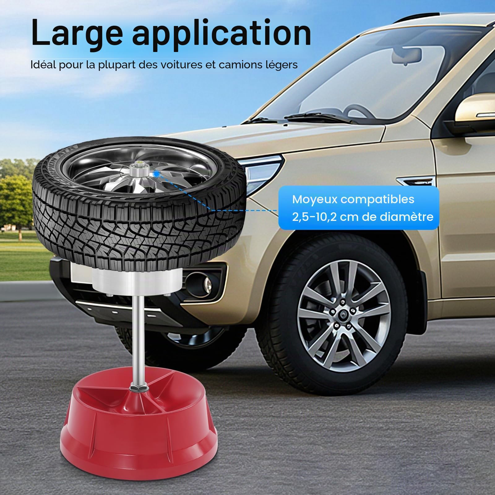 Equilibreuse de pneus pour voitures et camions - Appareil d'équilibrage des pneus en alliage d'aluminium portable - Outil de changement de pneu pour moyeux d'un diamètre de 1 à 4"