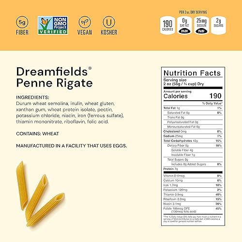 Miniatura 3 de Dreamfields Pasta Dreamfields Healthy Pasta Living Penne Rigate, cajas de 13.25 onzas (paquete de 12)