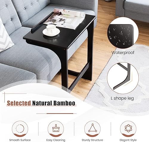 Miniatura 6 de Mesa auxiliar de bambú para sofá, mesa de TV ajustable en forma de C con mesa ajustable de 7 ángulos y tapón, escritorio portátil para computadora,