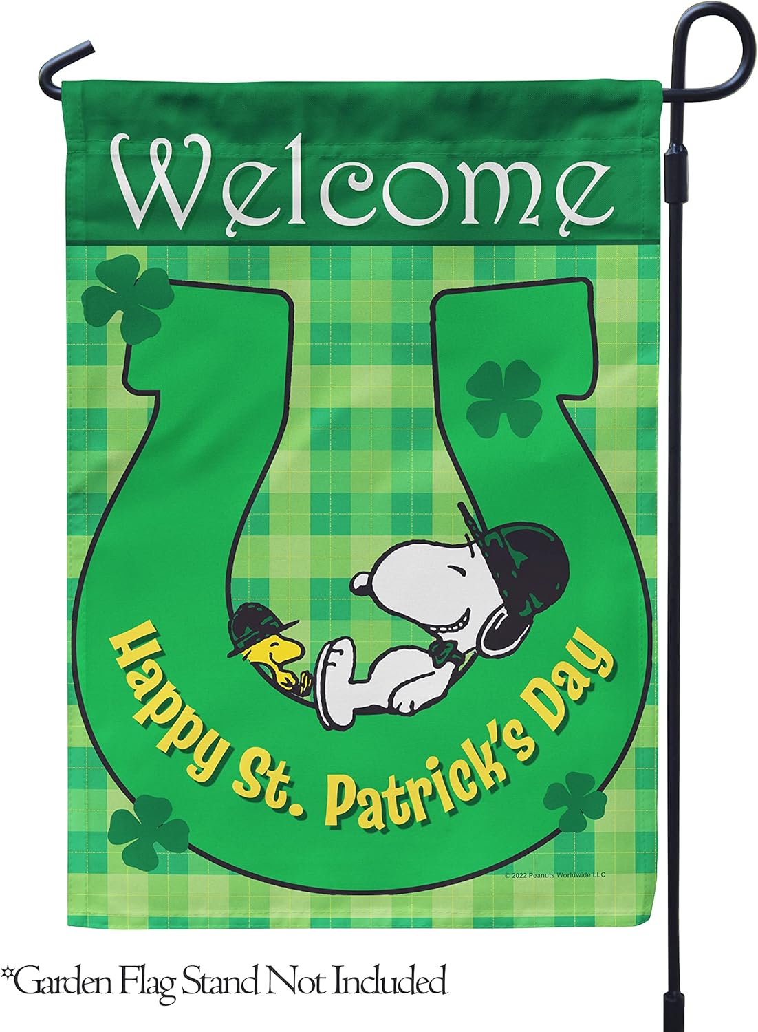 Flagology, PEANUTS St. Patrick's Day Horseshoe Snoopy and Woodstock – Garden Flag 12" x 18", Officially Licensed PEANUTS®, St. Patrick's Day