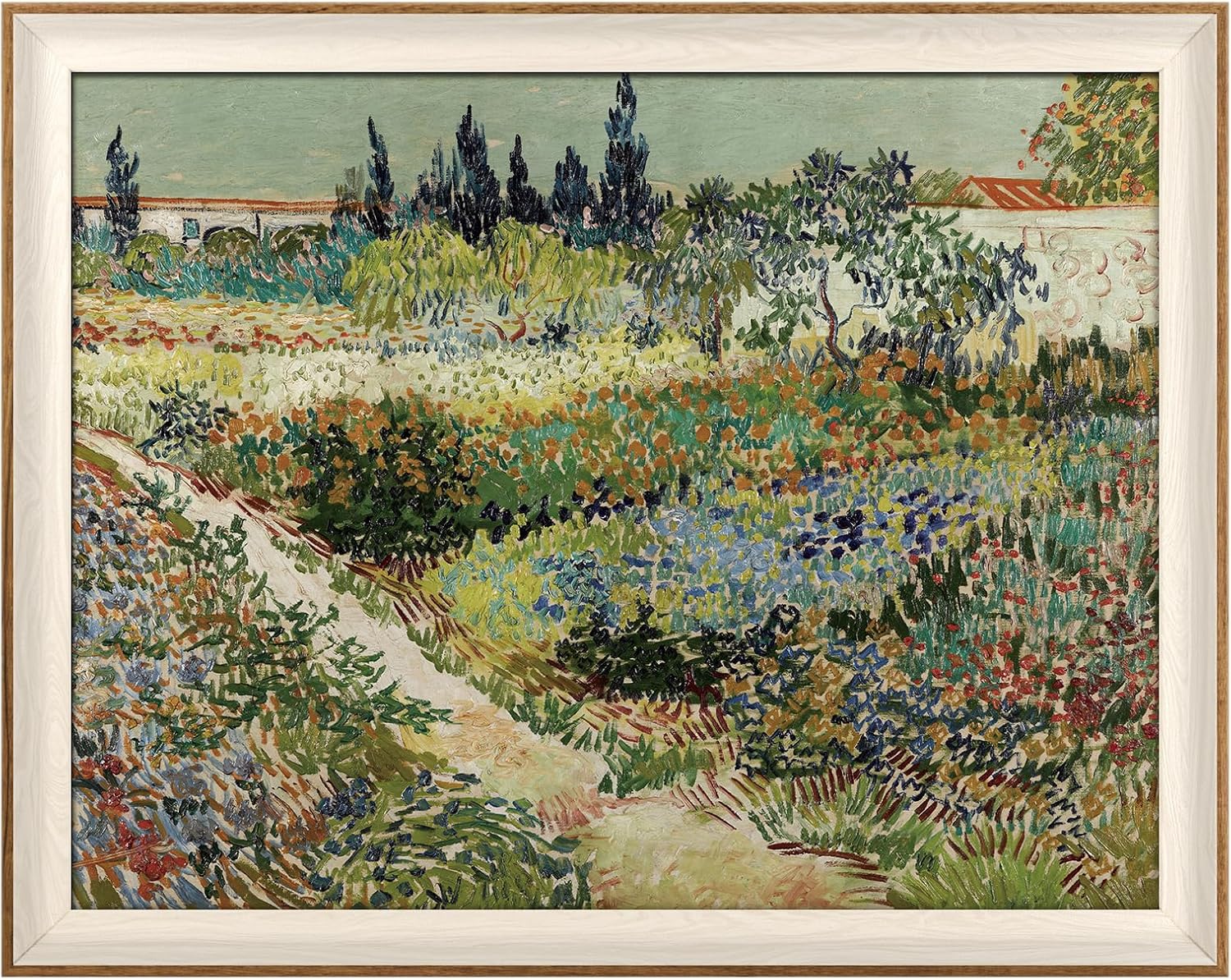 VIYYIEA Framed Canvas Wall Art for Living Room, Vintage Home Decor Landscape Oil Painting Summer Room Decor Bathroom Wall Decor, Gifts for Friends or Family -?Garden of Arles?-(16x20 inches) Natural-?Garden of Arles? 16"x20"