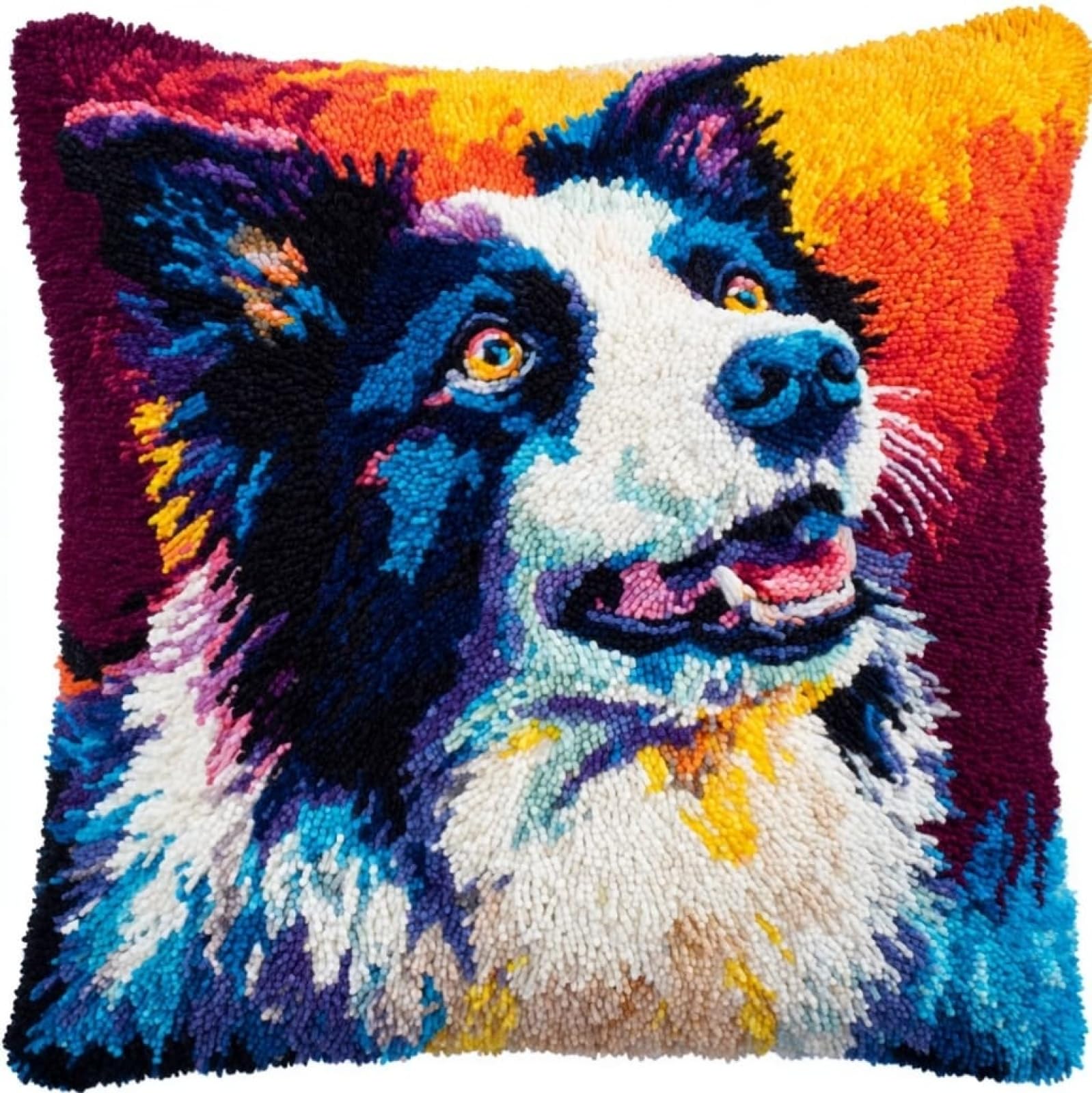 WallustrioaW Latch Hook Kit 17x17in,Border Collie Animal Dog