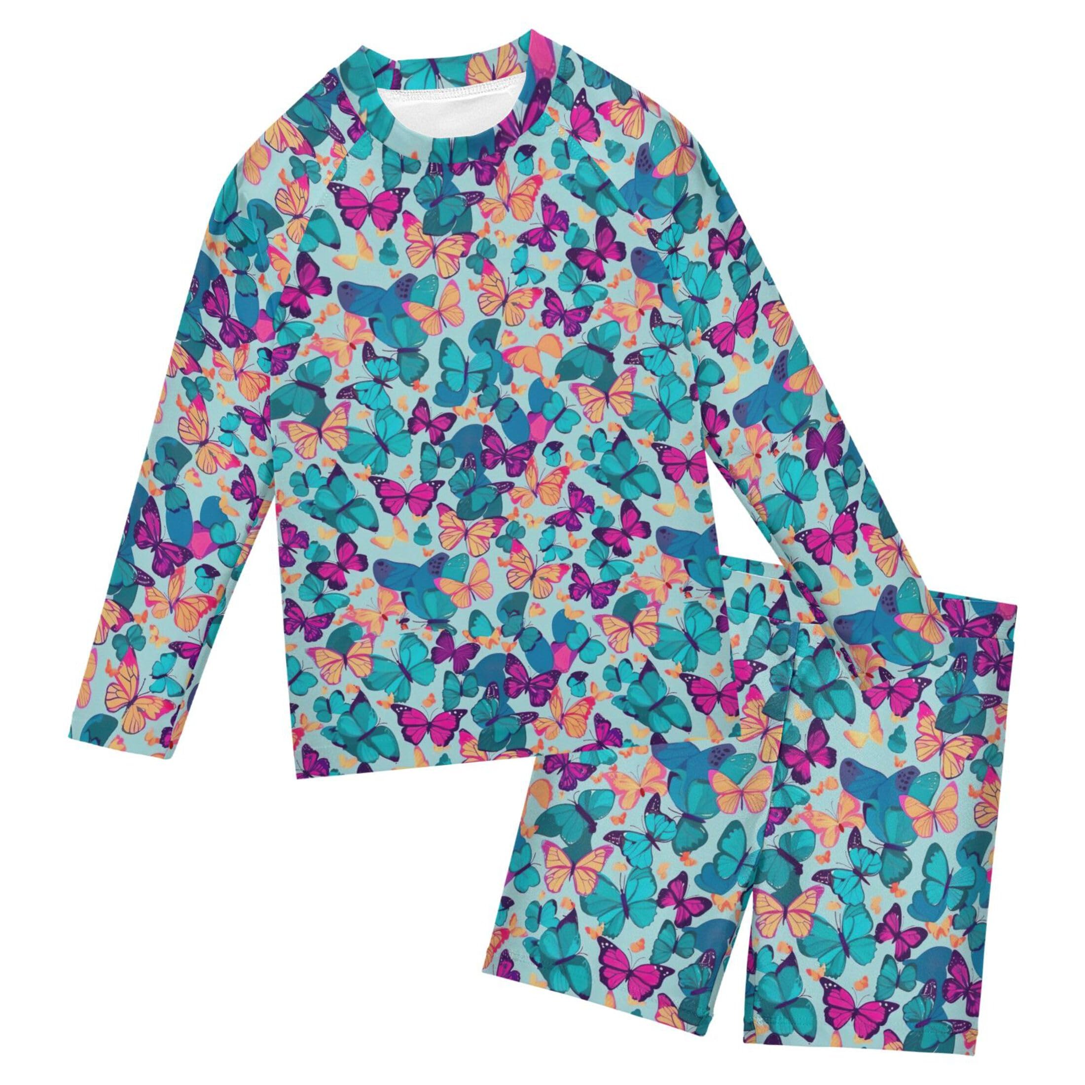 Butterfly Blue Baby Boys' Toddler Long Sleeved Rashguard Swim Bathing Suit Set B0403410