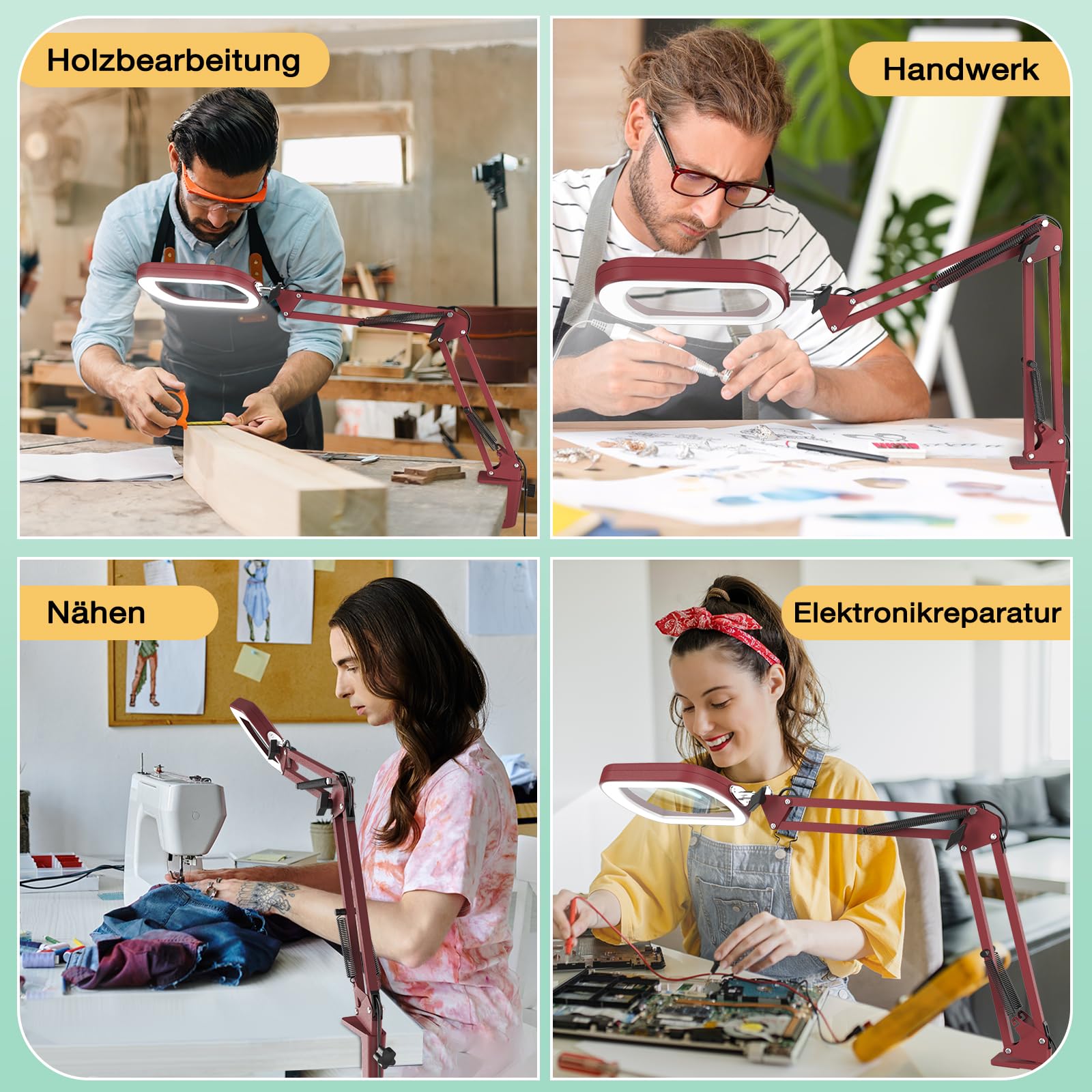 10 lupas con luz y abrazadera, cristal auténtico, lupa de iluminación con soporte de cristal, 5 modos de color y regulable sin niveles, lámpara de escritorio LED, manos libres, para manualidades
