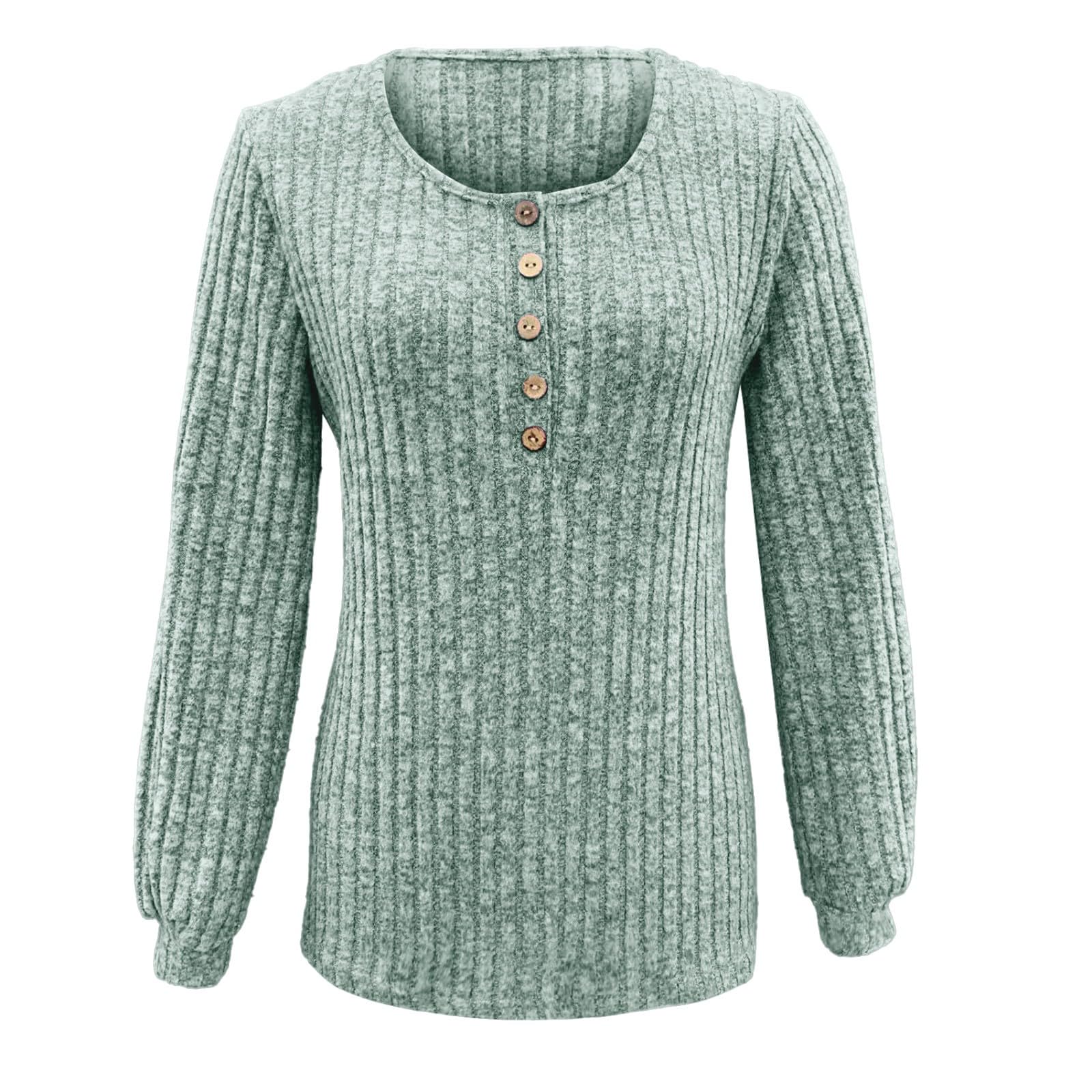 2024 Pulls Femme Décontractés Léger Tunique à Manches Longues Sweatshirts Chic et Élégant Bouton Couleur Unie Pullover Haut Tops Automne Hiver Confort Chaud Col V Casual Mode Sweat T Shirts Blouses