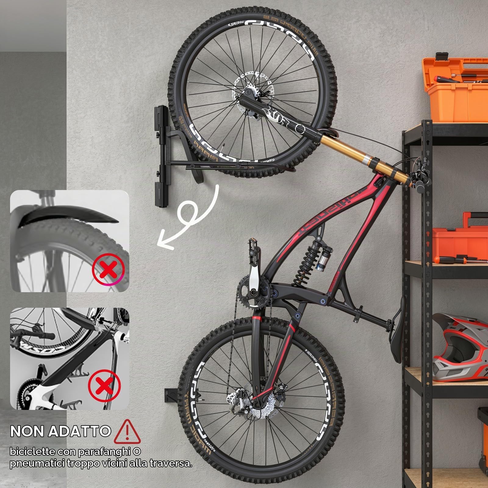 Housolution Supporto a Muro Girevole perBici, Ruote fino a 29'' [1 Pz] | Portabici senza Sollevamento, Ganci per Bici Garage, Risparmiatore Spazio, Pneumatici fino a 3,14'' Larghezza