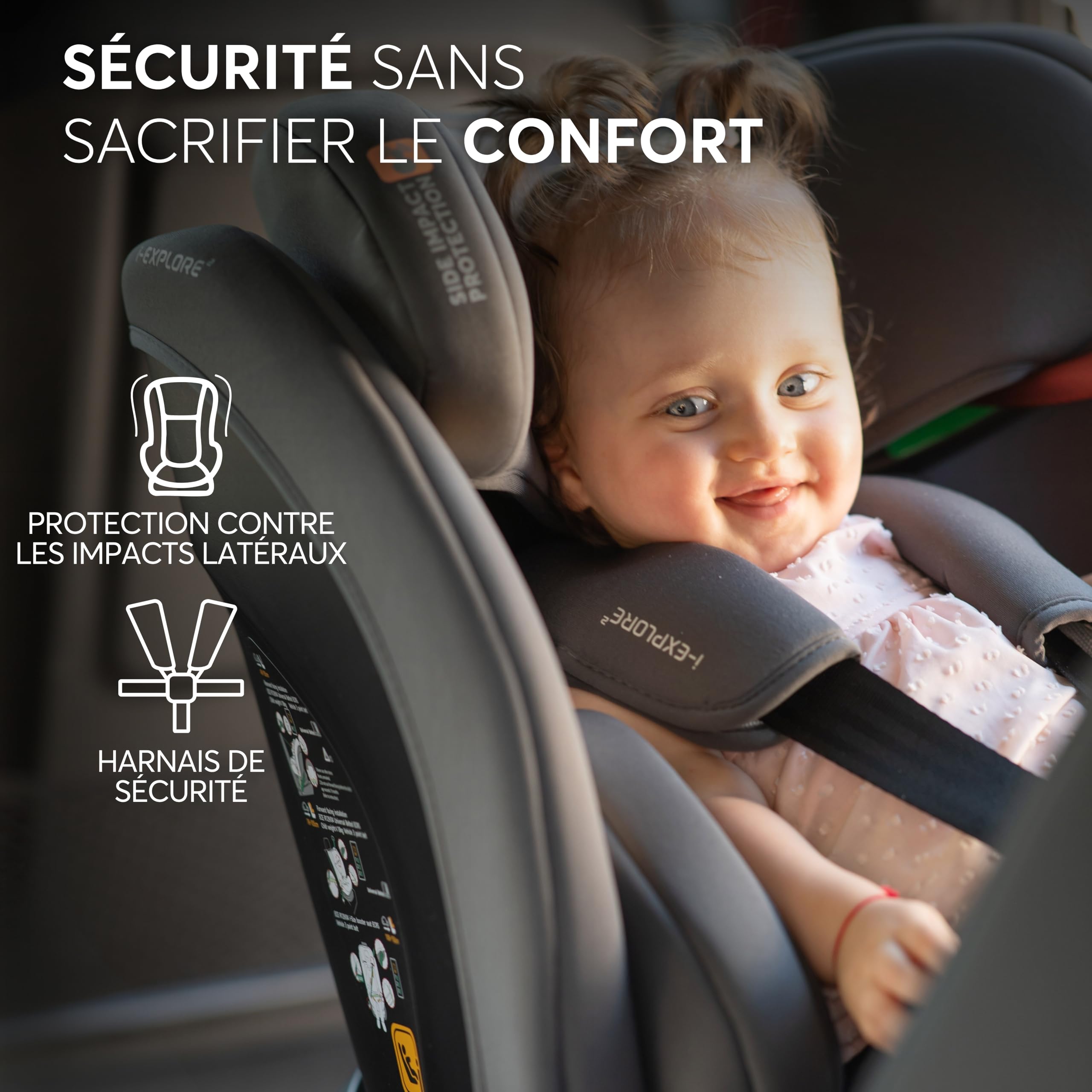 KikkaBoo Siege Auto Bebe 0 À 36kg i-EXPLORE 2, i-Size, 40-150 Cm, Groupe 0/1/2/3, Dos Et Face À La Route, Inclinable, Appui-Tête 14 Positions, Harnais 5 Points, Noir
