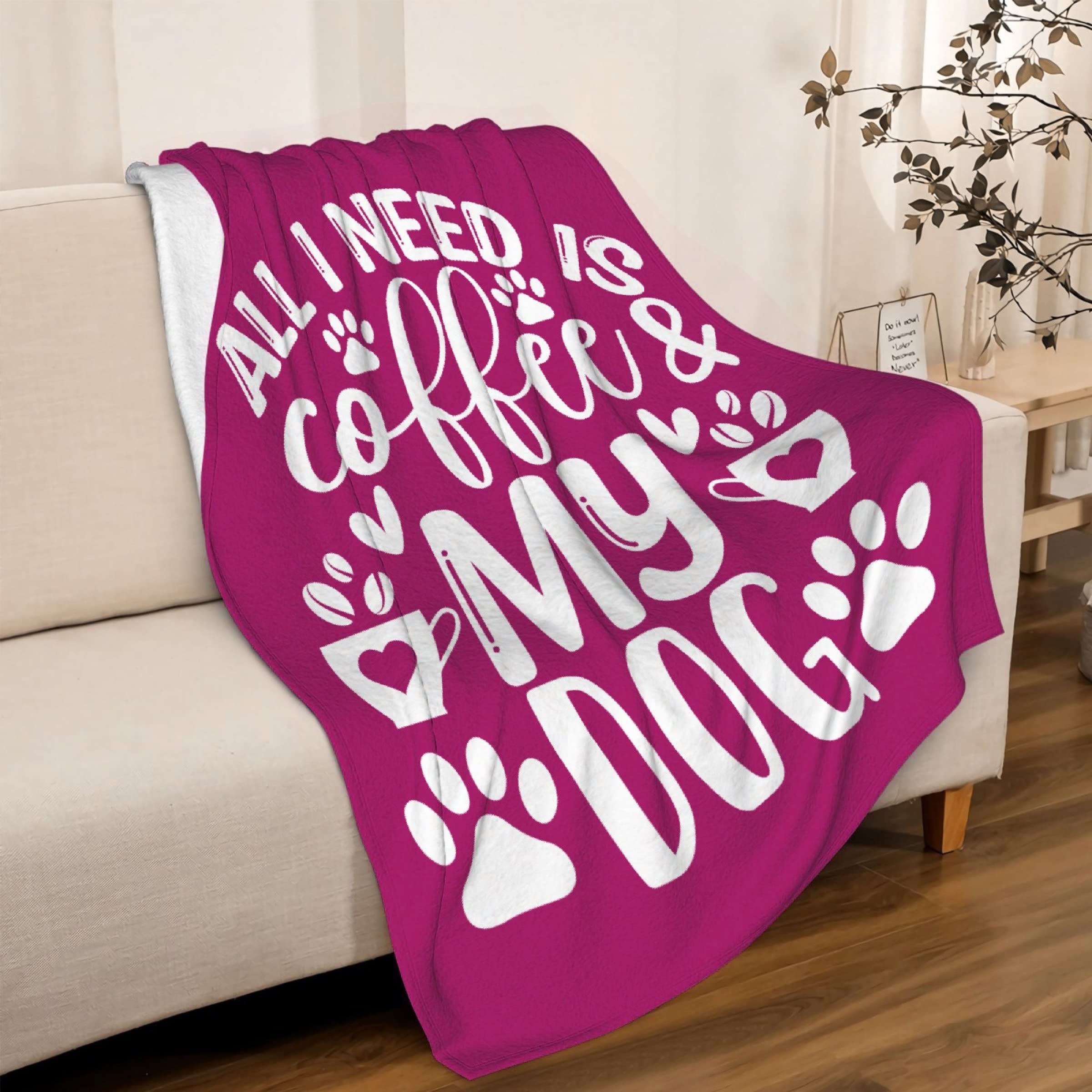 All I Need is Coffee & My Dog Blanket Gifts Super Soft Lightweight Flannel Blankets Throw for Kids, Adult, Suitable for Couch, Sofa, Bed, Camping, Travel All Seasons 90