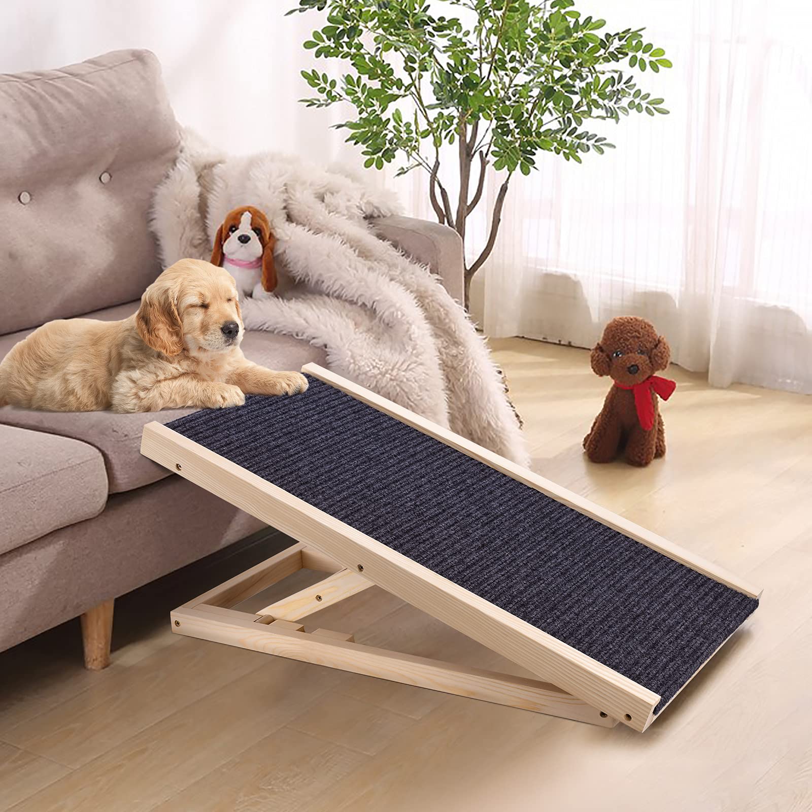 Efan - Rampa per cani da 70 cm, in legno massiccio per animali domestici, scala per cani e auto, regolabile in altezza