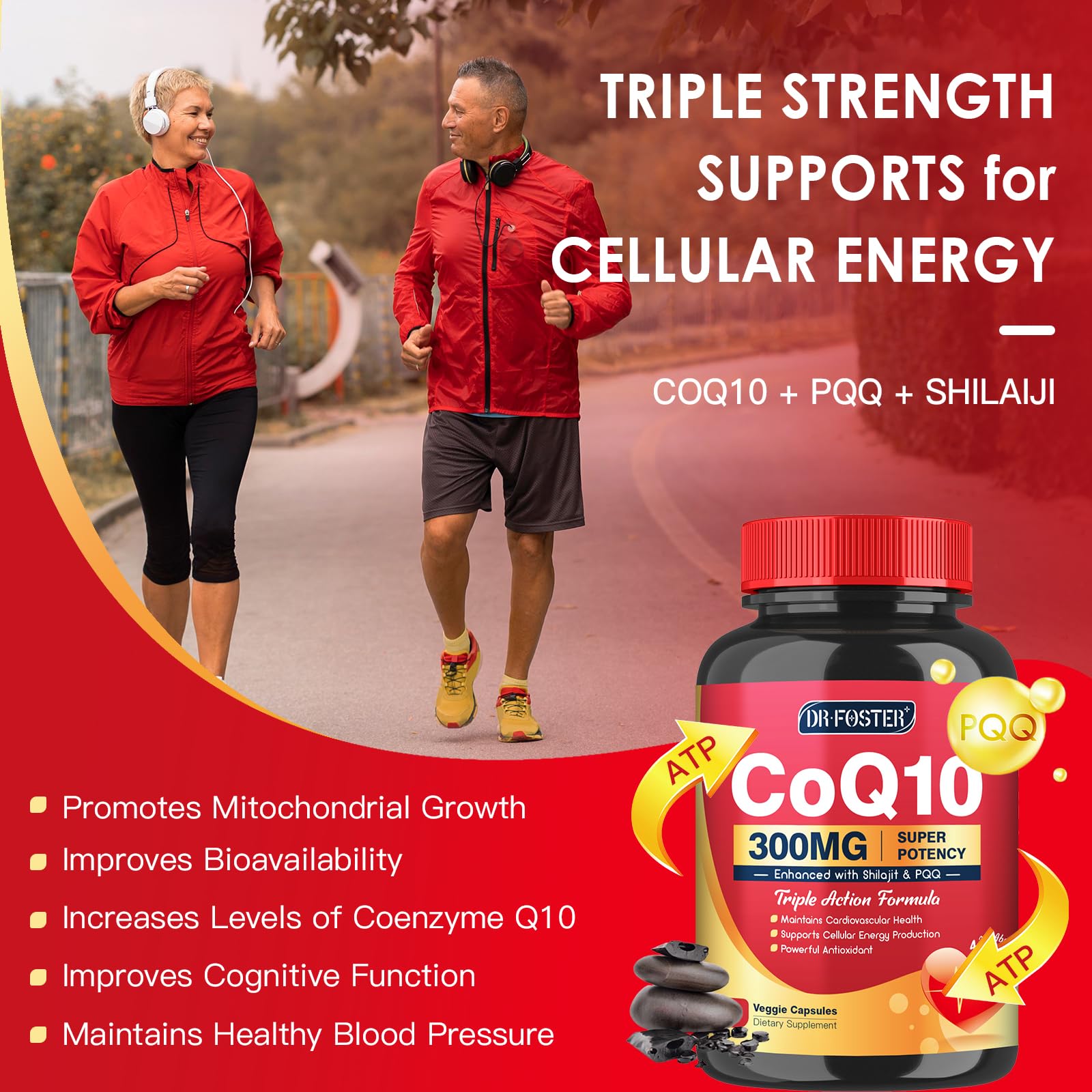 CoQ10 300mg with PQQ & Shilajit - Powerful Antioxidant for Heart & Brain Health and Energy Production - High Absorption with Bioperine Coenzyme Q10 Supplements - 120 Capsules
