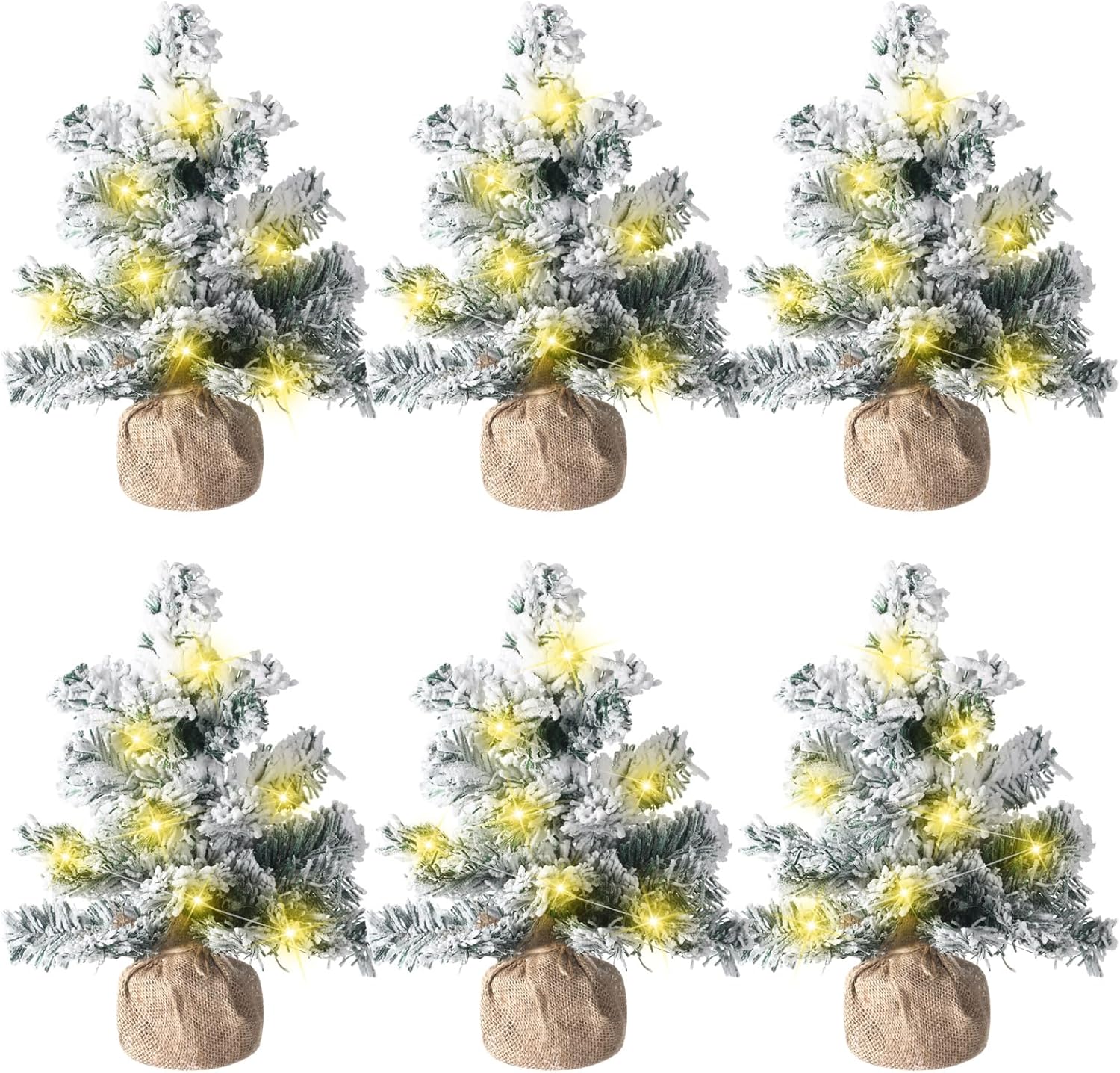 Soaoo 6 Pcs 12 Inch Pre Lit Artificial Mini Snow Flocked