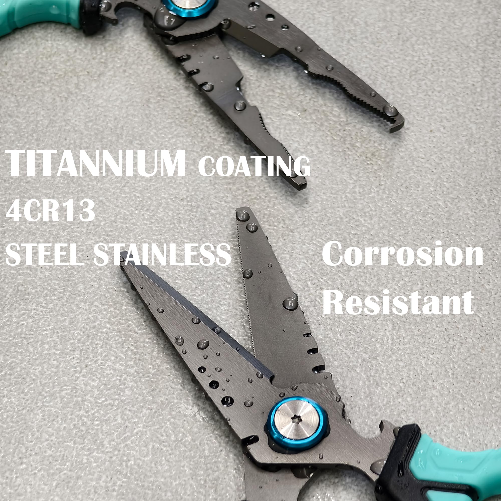 UEDGER Fishing Scissors Line Cutter - Saltwater Fishing Pliers Kit with Retractors, Serrated Blades for Braid Line, Multifunction Split Ring Pliers Hook Remover Tools Gifts for Fisherman