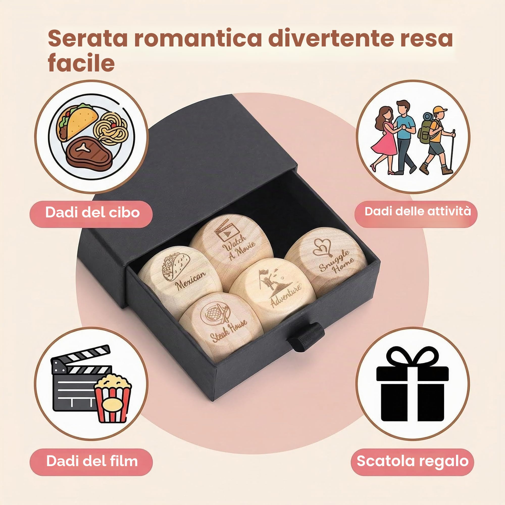 Date Night Dadi Attività per Coppie a Casa Cena Cibo Decisione Dadi Gioco per Adulti Regali per Lui Lei