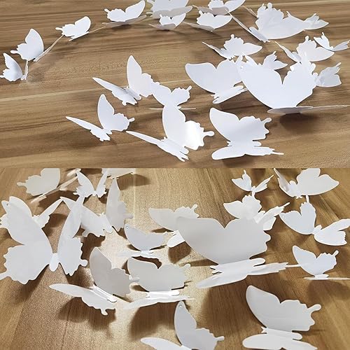 Miniatura 2 de Ewong Decoración de pared de mariposa blanca 3D  60 piezas de decoración de mariposa para tartas  Decoración de pared de mariposa extraíble