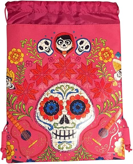 Disney COCO Drawstring Backpack, Pink Sugar Skull Design, Gym Sling Tote Bag