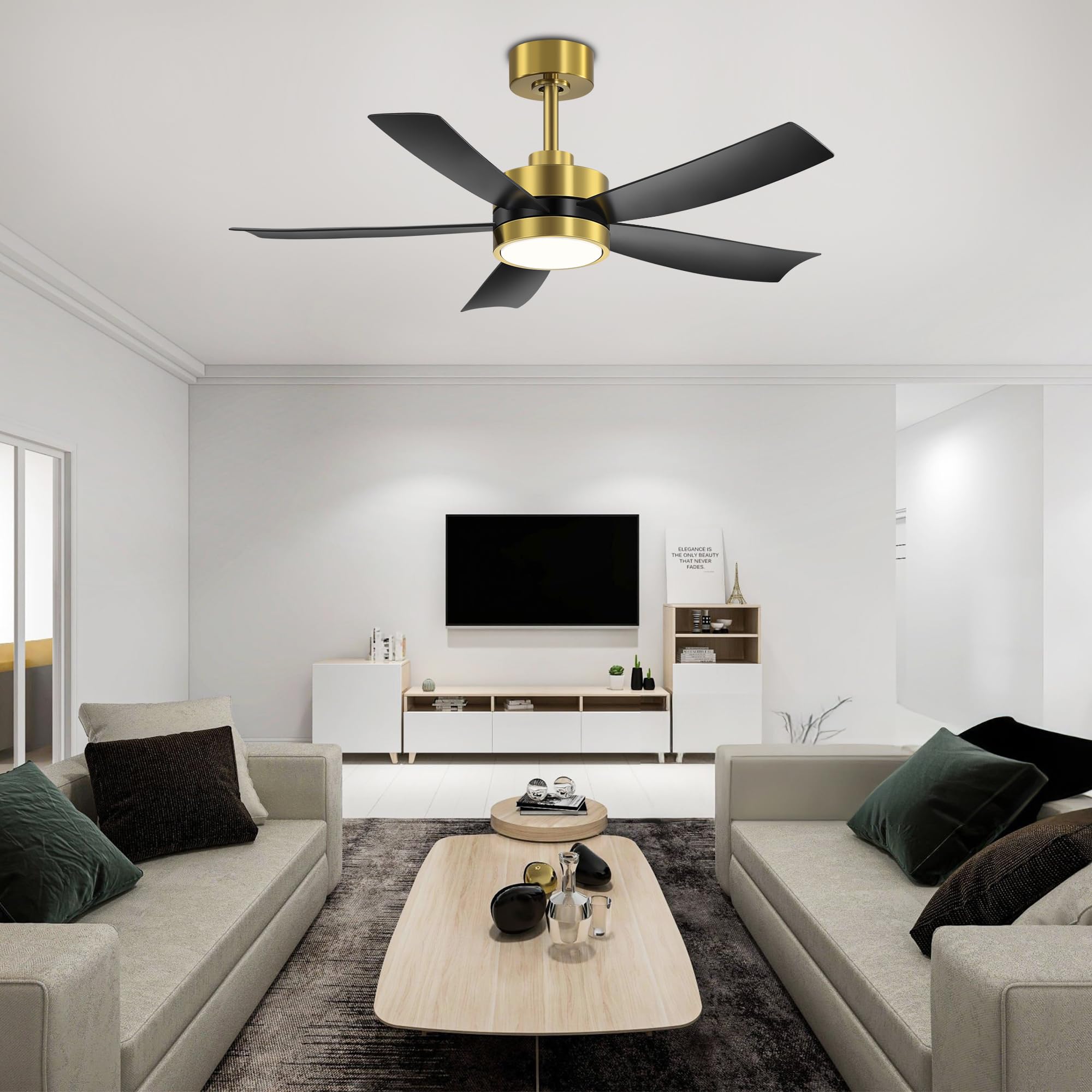 42 Inch Ceiling Fan with Light and Remote, 5-Blade, Reversible DC