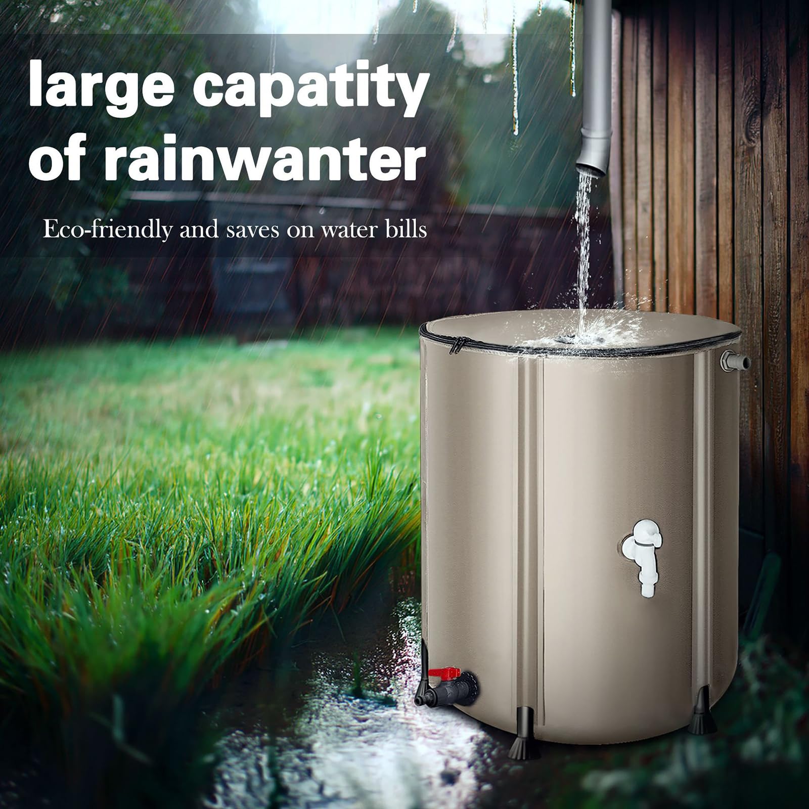 Depósito De Agua Plegable Para Lluvia PVC, Sistema Portátil De Recolección Con Colector Para Bajante, Ideal Para Jardín, Patio O Huerto,500L