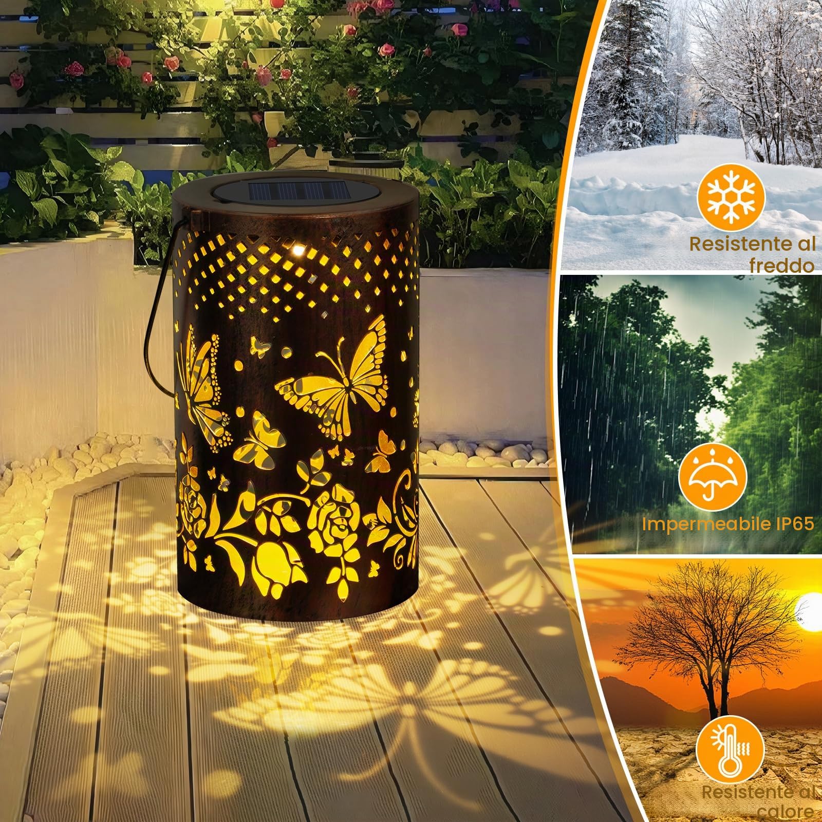 Qoosea Lanterne Solari da Esterno Farfalla Decorative LED Luci da Giardino in Metallo con Ganci IP65 Impermeabile Lanterna Solare Lampade Solari da Giardino Decorazioni