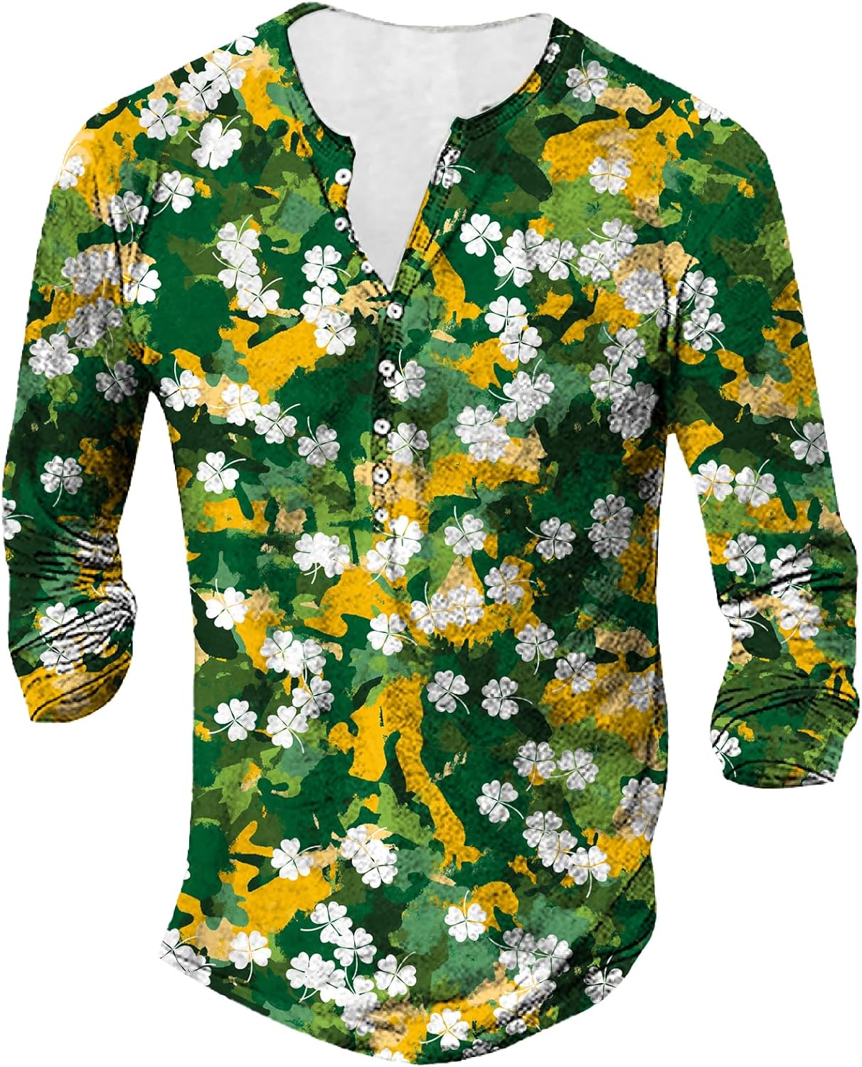 domirica St Patricks Day Tshirt Men Flag Long Sleeve Henley Button Crewneck Pullover Big and Tall Casual Novelty Tunic Tops