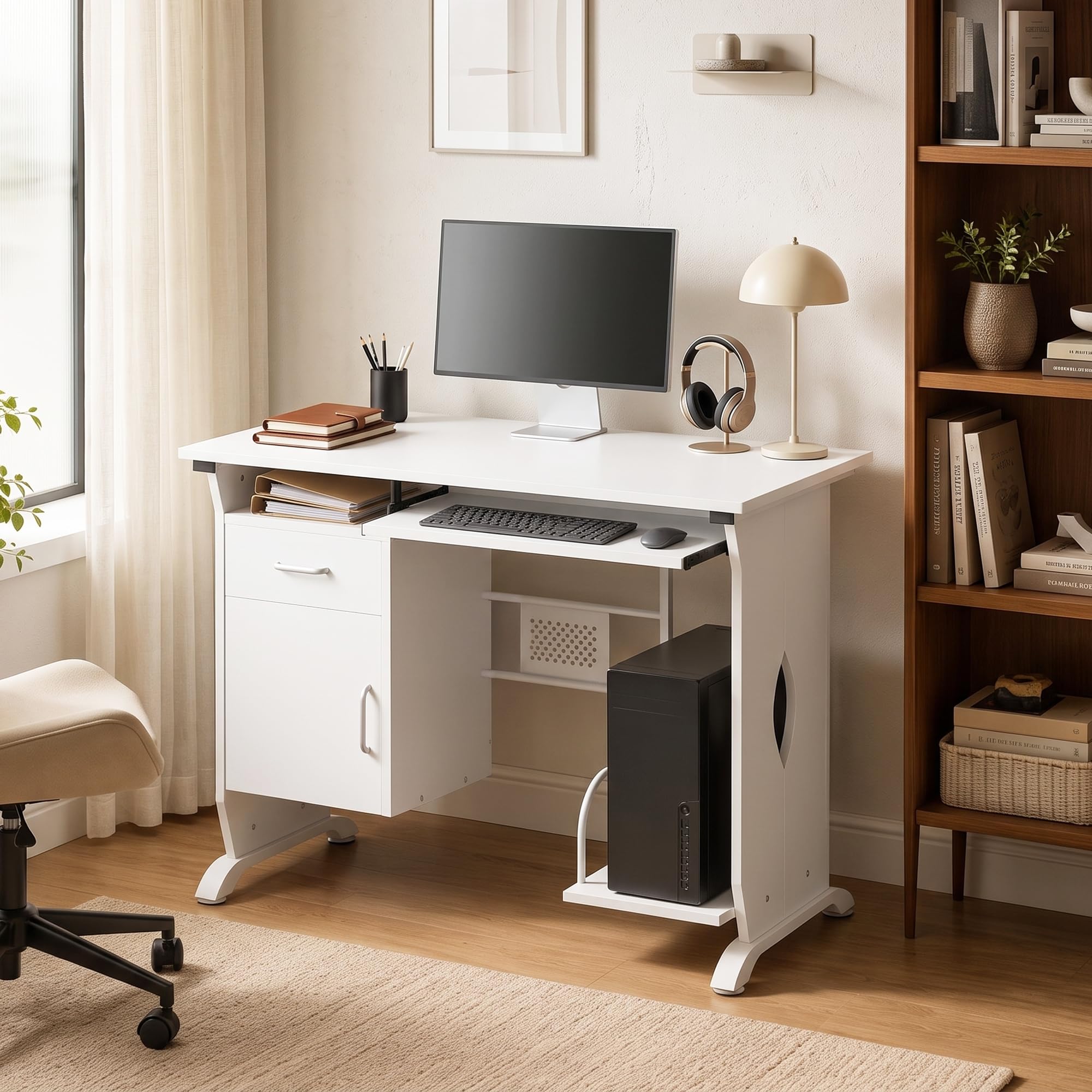 HOMCOM Bureau d'Ordinateur, Tablette Coulissante 100x52x75 cm Blanc