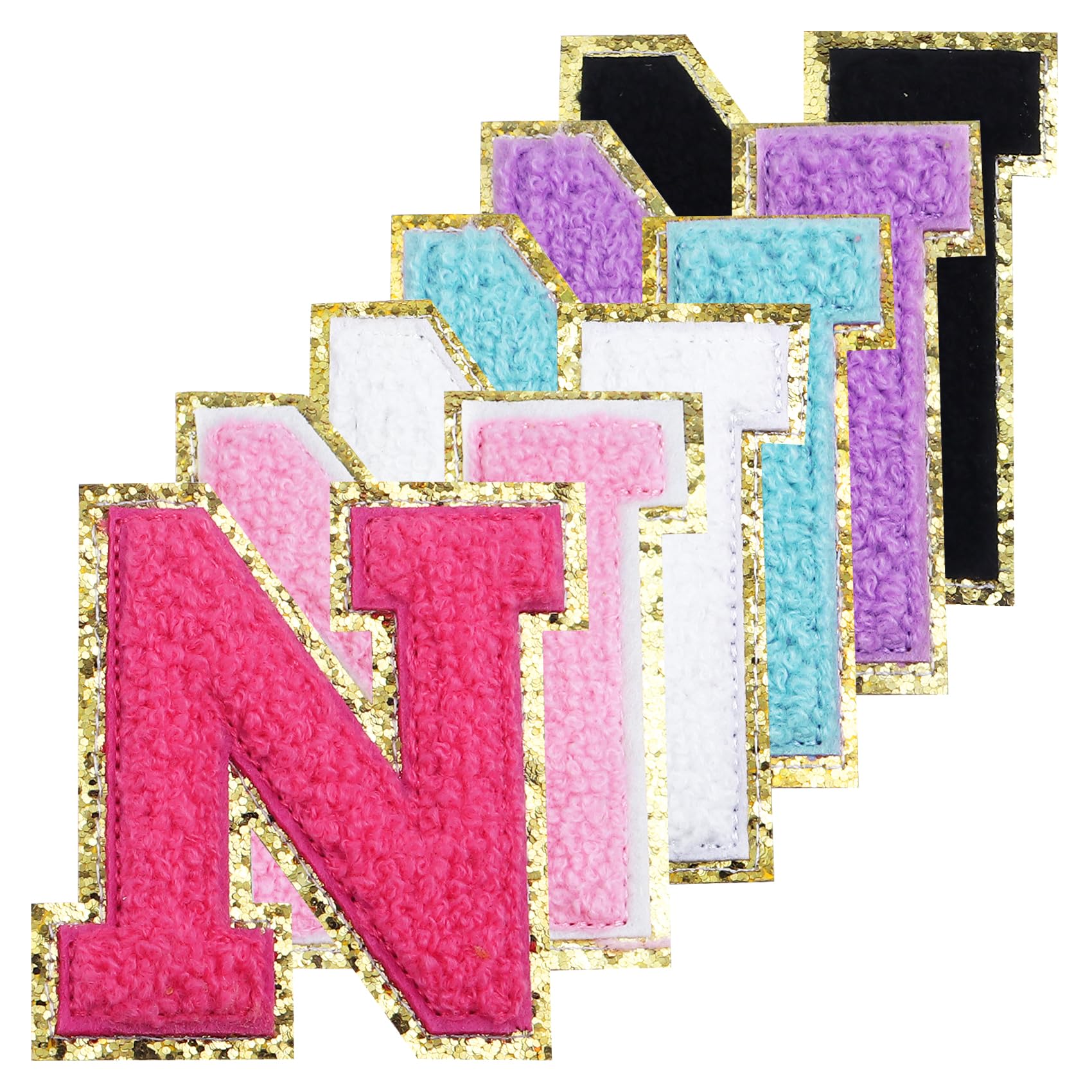 6Pcs 3.1 Inch Iron on Chenille Letter Patches, Glitter Preppy Varsity Letter Patches for Clothes and Hats, Alphabet Cloth Patch for Team Costume