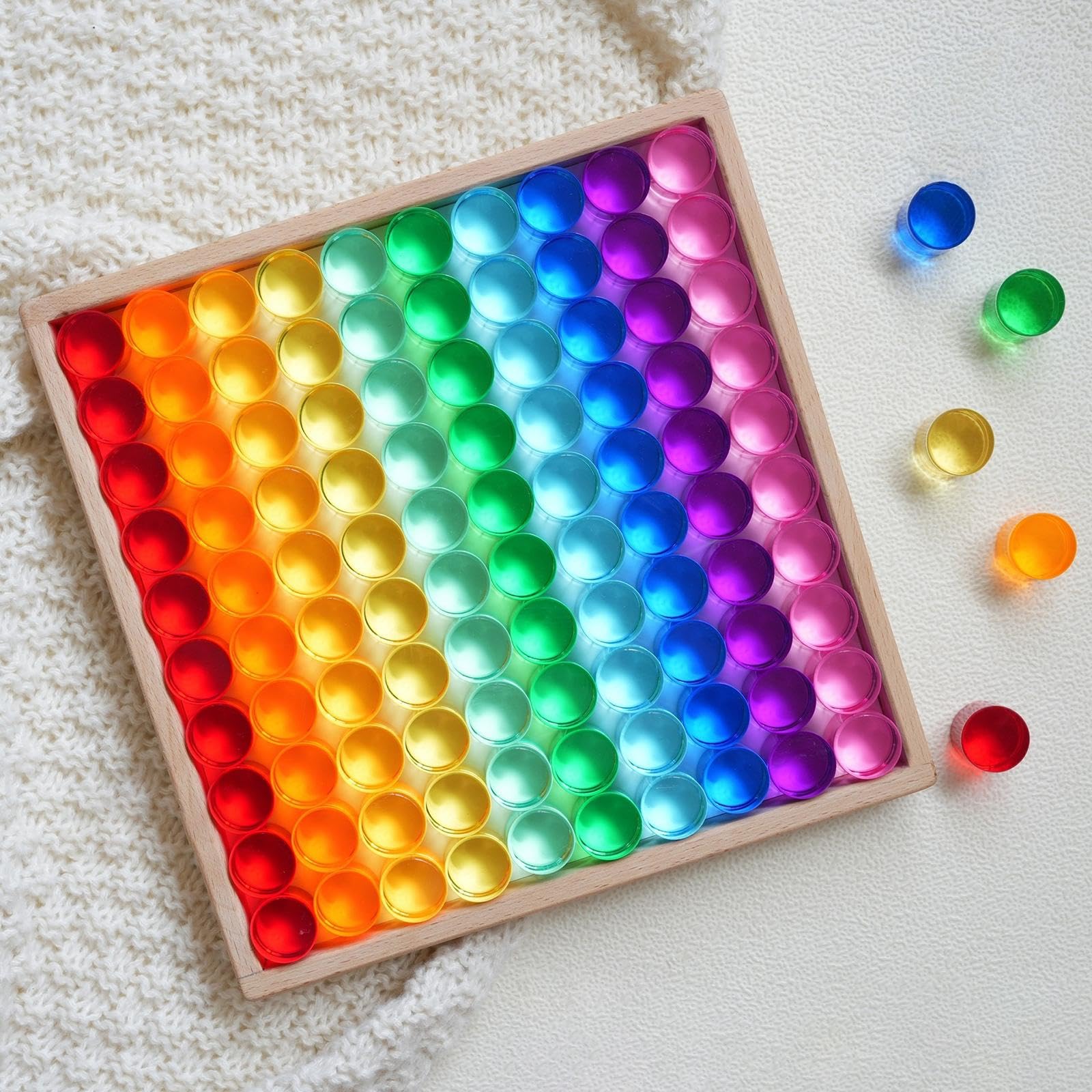 Set di cilindri da costruzione arcobaleno, gioco di impilamento di pietre acriliche per bambini