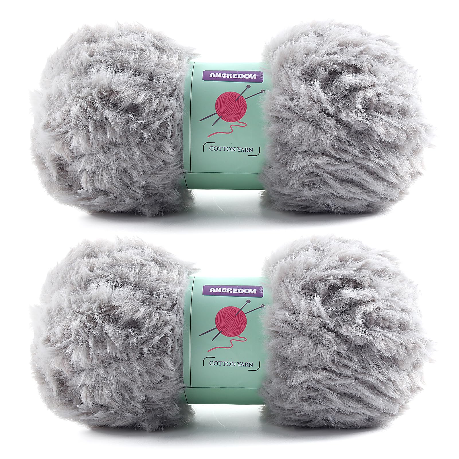 2 Skeins Faux Fur Yarn Soft Fluffy for Crocheting - Chunky Fuzzy Yarn for Crochet Amigurumi, Hat, Shawls, Total Length (71x2) Yards (Dark Gray)