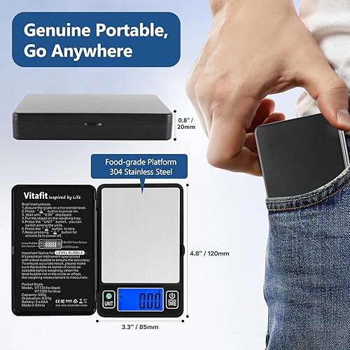 Miniatura 4 de Vitafit Báscula digital de gramo de 17.64 oz en 0.00 oz, alta precisión garantizada por burbuja de nivel incorporada, báscula profesional desde