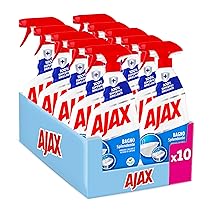 Ajax detersivo spray bagno splendente 10 Confezioni da 600 ml, Rimuove facilmente il 100% del calcare I Superfici del bagno brillanti I Detergente vegano* I flacone in plastica 100% riciclata