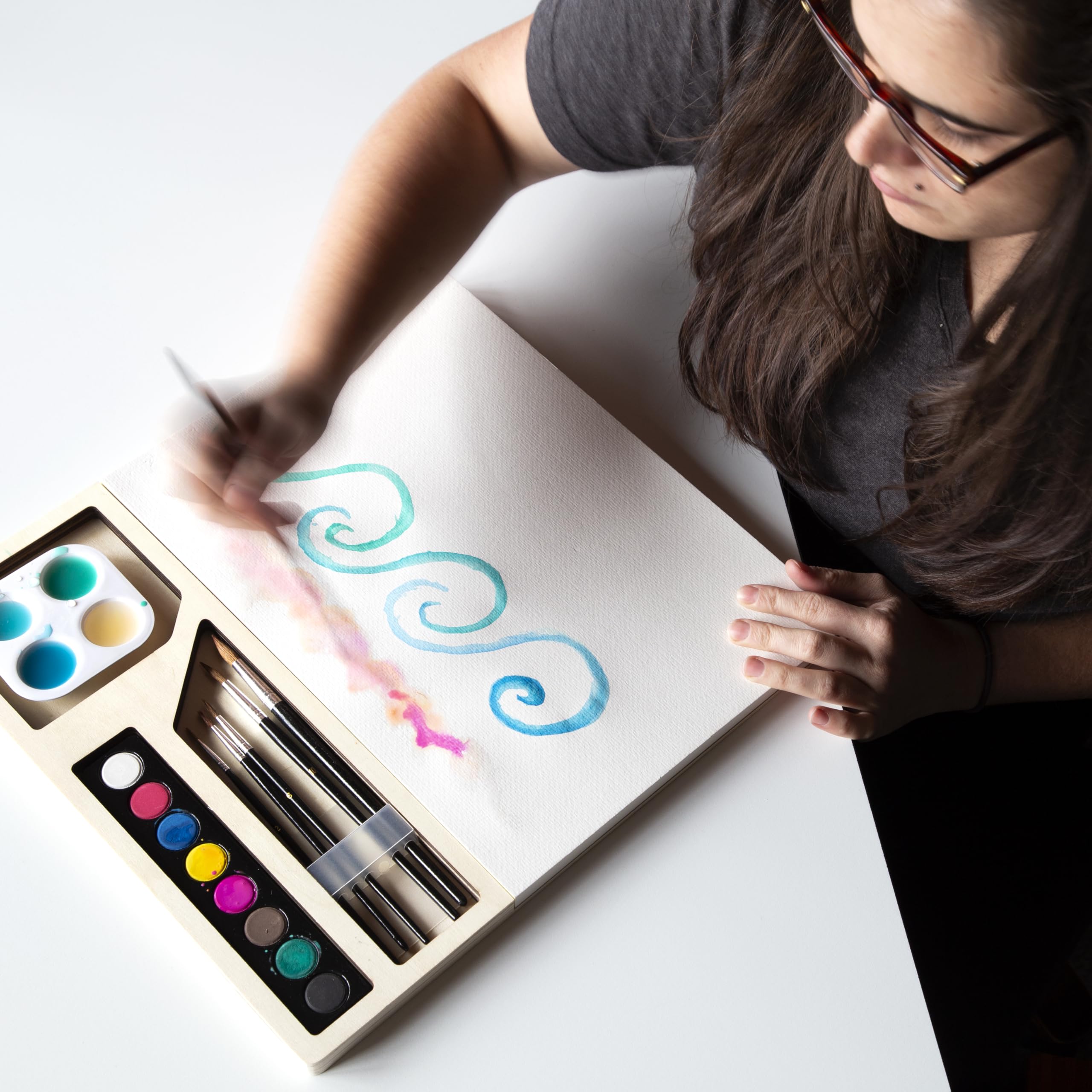 Three by Three Seattle jOTBLOCK Portable Watercolor Bundle: Quality 40 Sheets of Paper, Vibrant Watercolor Cakes, Brushes, and Palette, Includes Additional Pad Refill of 40 Sheets