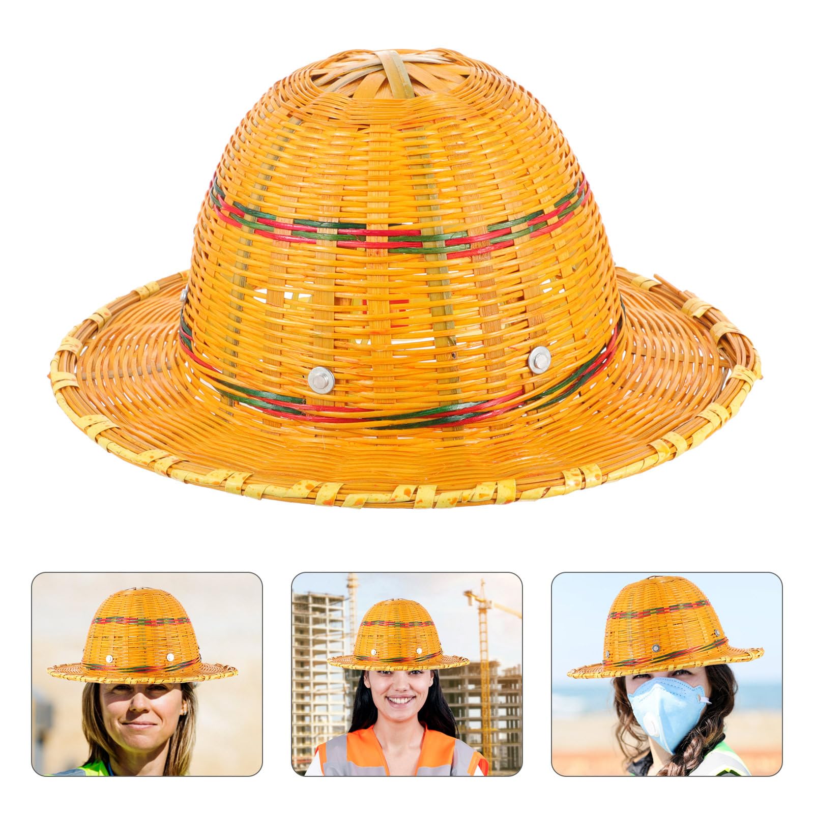 Gewebter Schutzhelm aus Bambus mit Sonnenschutz für Bauarbeiten | Atmungsaktiv, Leicht Verstellbar, Kurzer Schirm, Orange, Geeignet für Baustellen, Sommergebrauch Zufällige Farbe