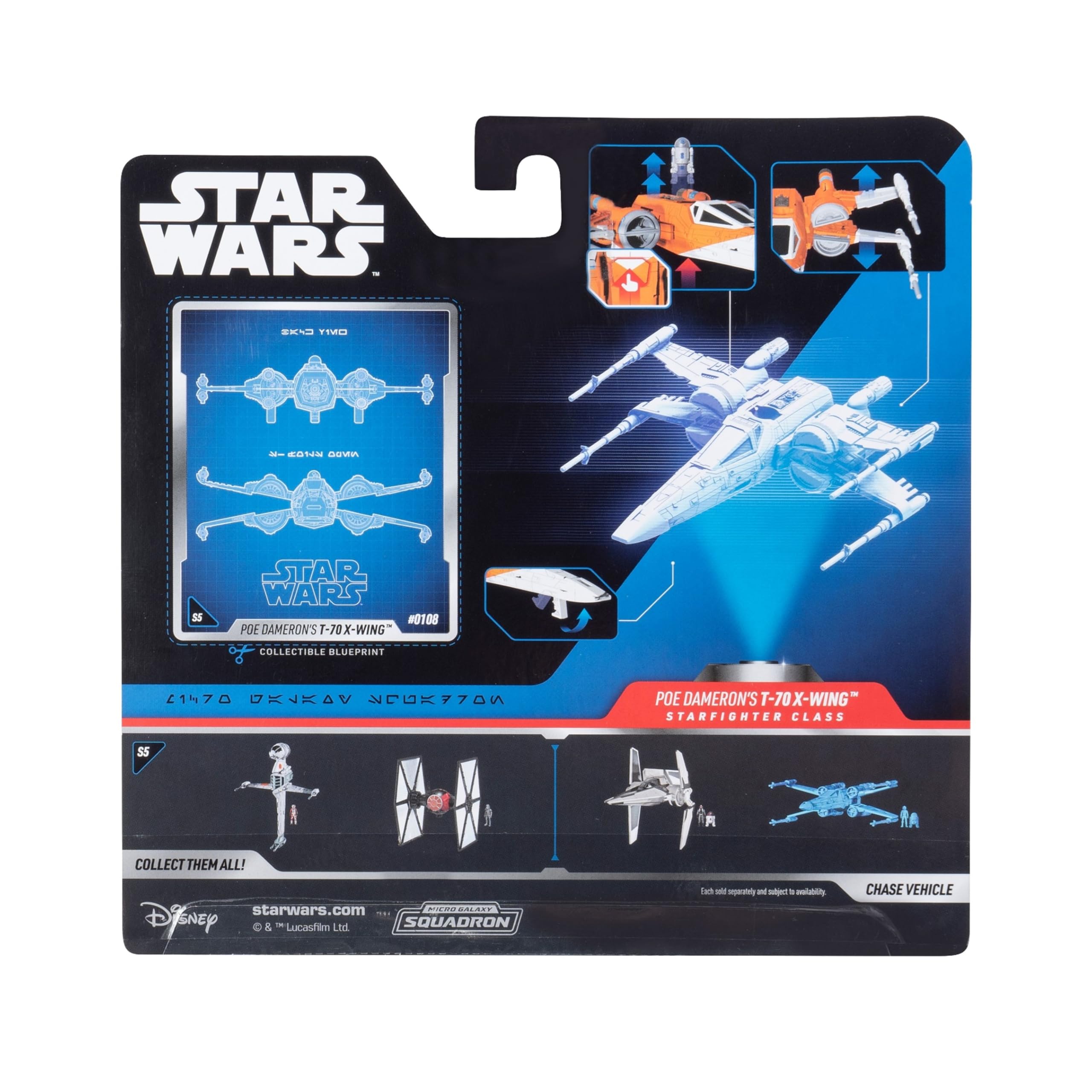 Bizak Star Wars Galaxy Squadron Schiff T70 Xwing Orange Medium, Maßstab 12 cm mit 1 Figur, offizielles Lizenzprodukt, für Sammler der Saga Fans (62610330)