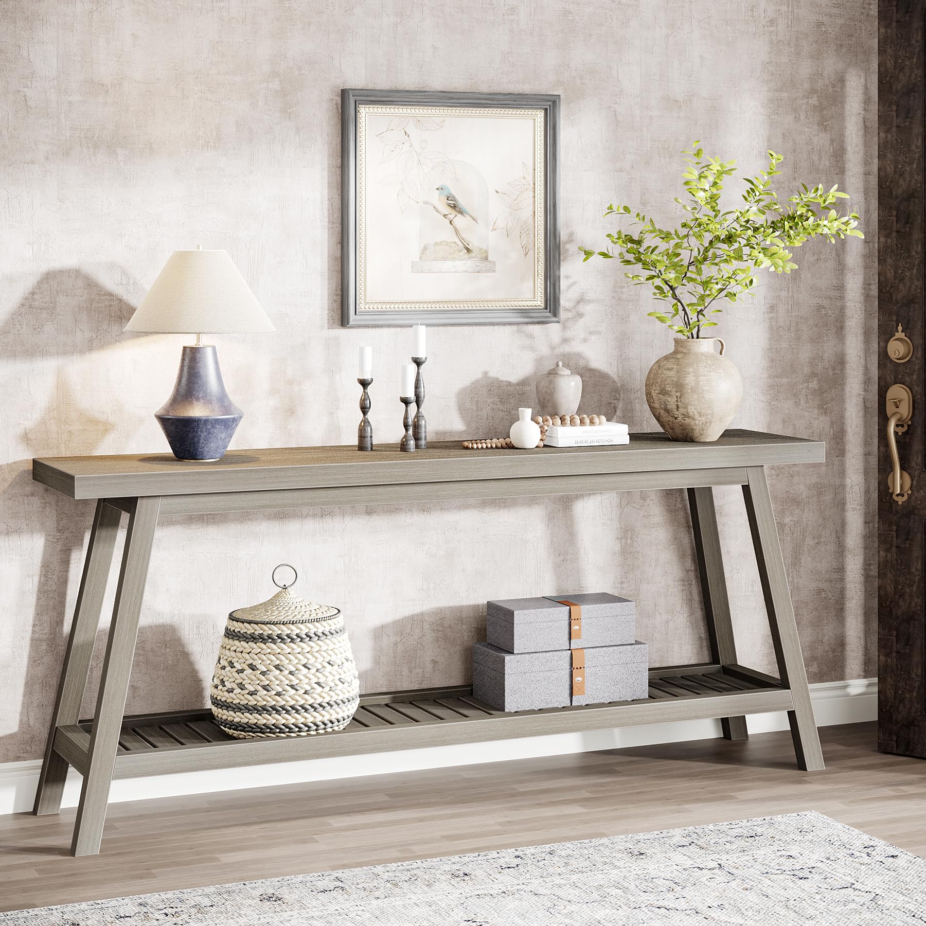 Tribesigns Farmhouse Console Entryway Table: 70.9 Inches Extra Long Console Table for Entryway, 2-Tier Narrow Wood Foyer Sofa Couch Table for Hallway, Entrance, Living Room, Grey