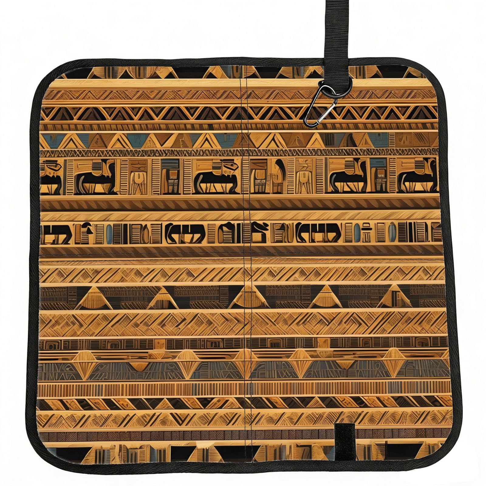 WBQLSL Egyptian frescoes Foldable Seat Cushion - Portable Stadium Pad with Carabiner for Camping Hiking Picnic Beach