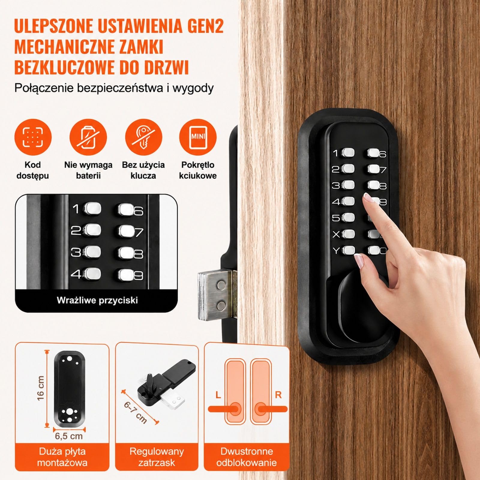 Mechaniczny zamek drzwiowy bez klucza, retro klawiatura kodowa, nawierzchniowy zatrzask do garazu hotelu biura studia