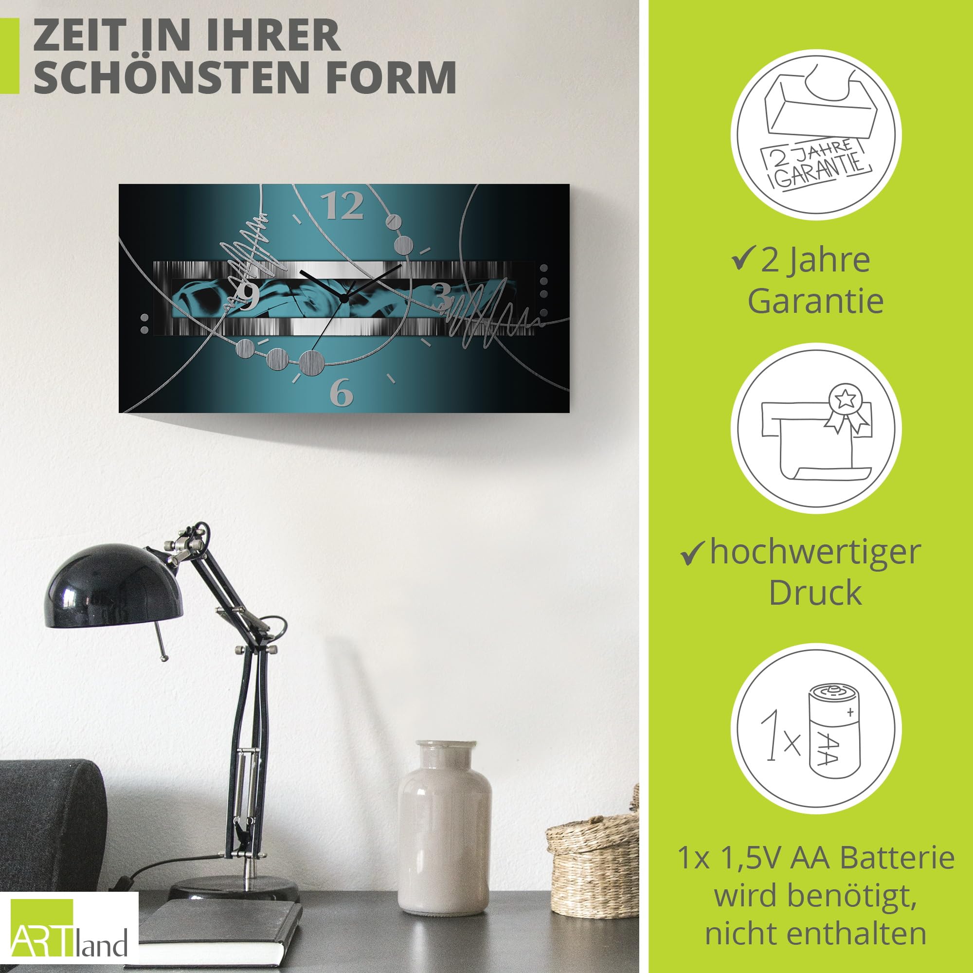 ARTLAND 60x30 cm Rechteckig Lautlos 3D Design Abstrakt Kunst Modern Ausgefallen S7LW