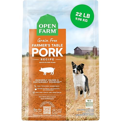 Open Farm, Grain-Free Dry Dog Food, Complete & Balanced Kibble, Sustainably & Ethically Sourced Ingredients, Non-GMO Veggies & Superfoods to Support Overall Health, Pork Recipe, 22lb Bag