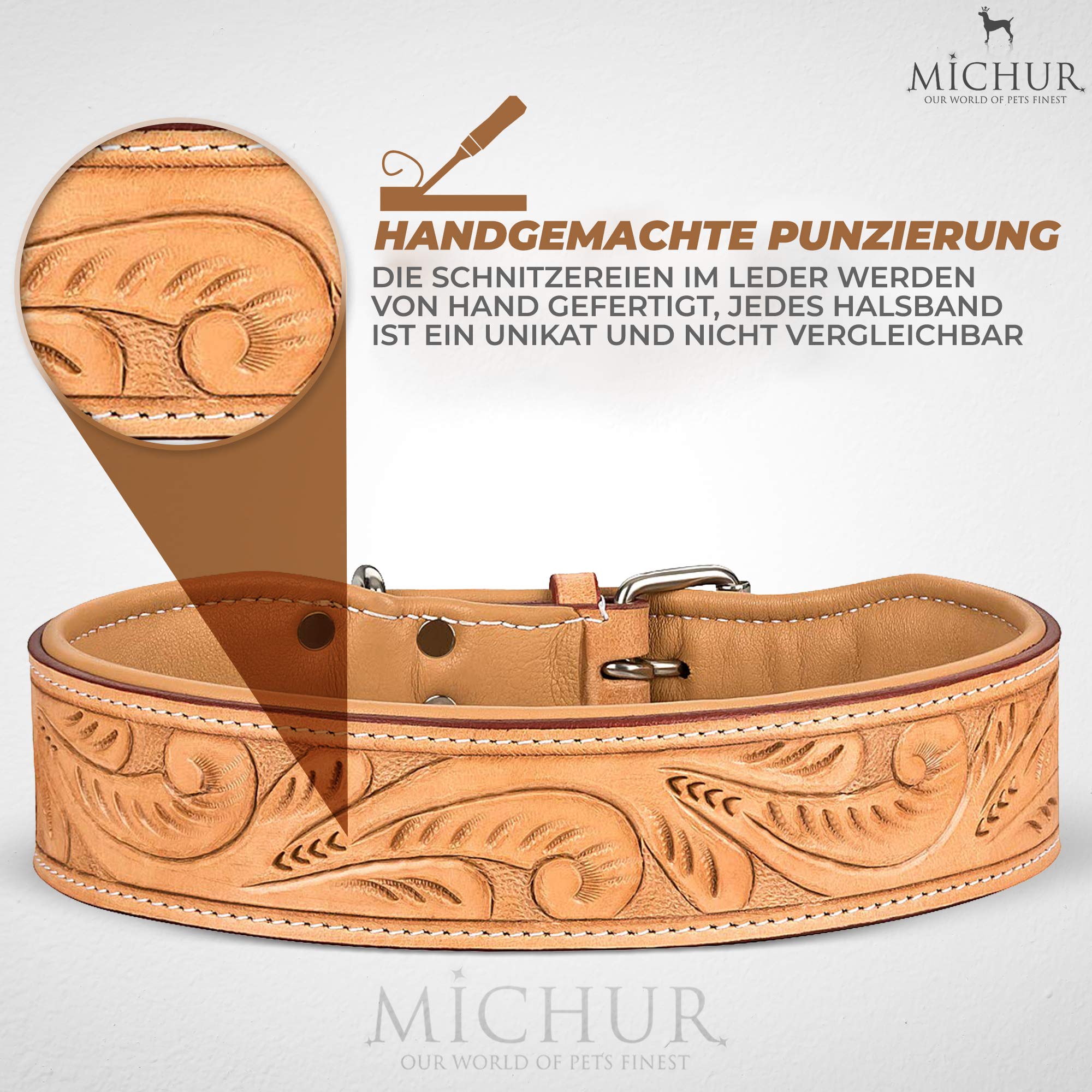 MICHUR Felipe Hundehalsband Leder, Caramel Beige, mit Stanzungen | Lederhalsband, Beige, Halsband, Leder, Hund, In verschiedenen Größen erhältlich