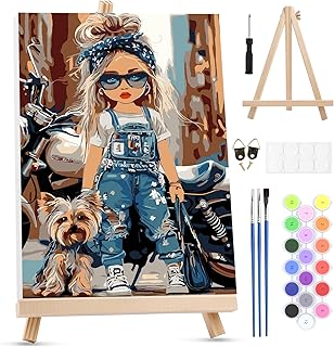 MXJSUA Motorcycle AMD Dog Framed Paint by Numbers for Adults Beginners, Easy Adults' Paint-by-Number Kits on Canvas with Easel, Acrylic Number Painting Crafts Kits Gifts for Home Decor, 8x12inch