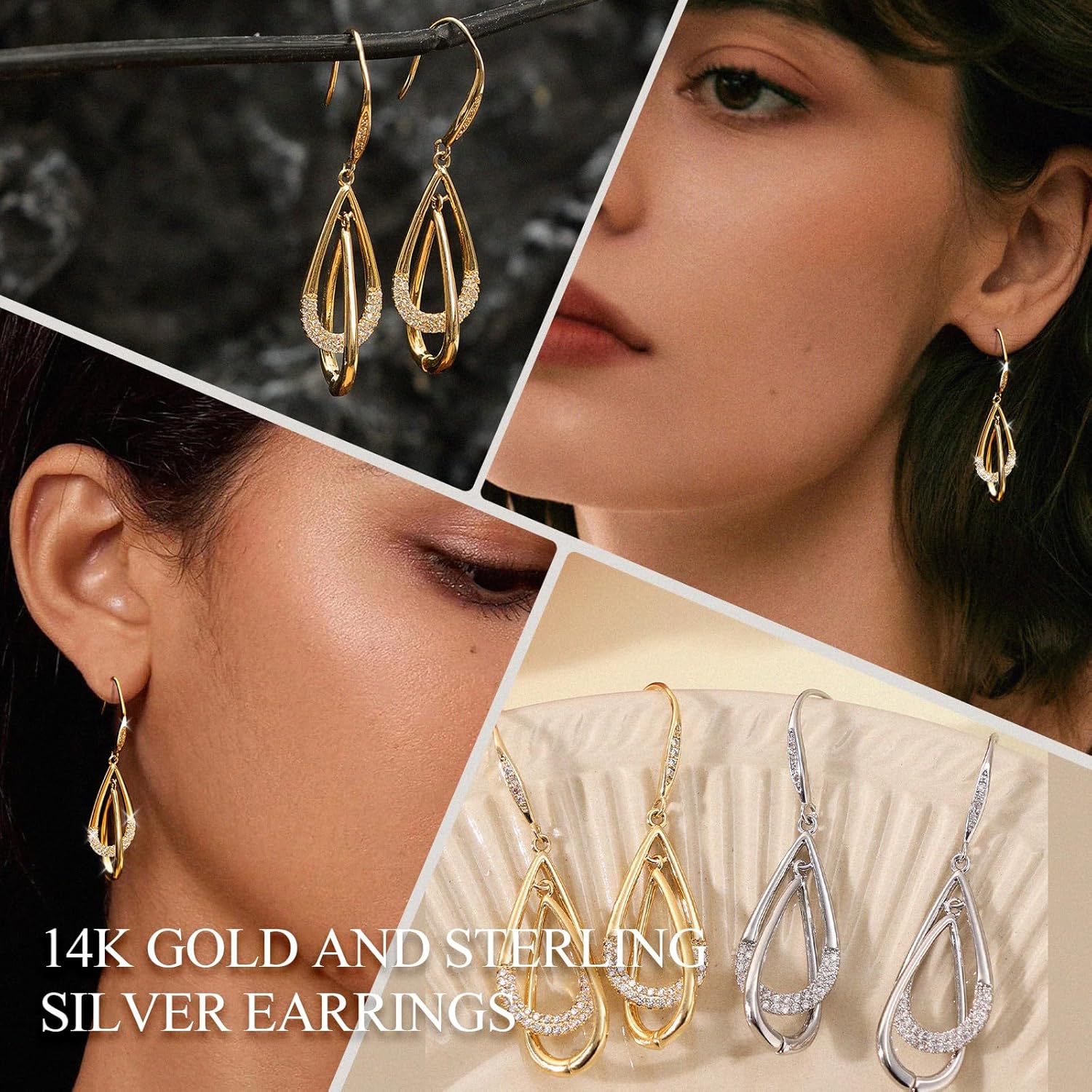 Gold Earrings for Women, Silver Earrings, Trendy Dangle Stud Jewelry for Women, 14K Gold-Plated and Silver Dainty Jewelry Cute Teardrop Dangling Gift - Image 4