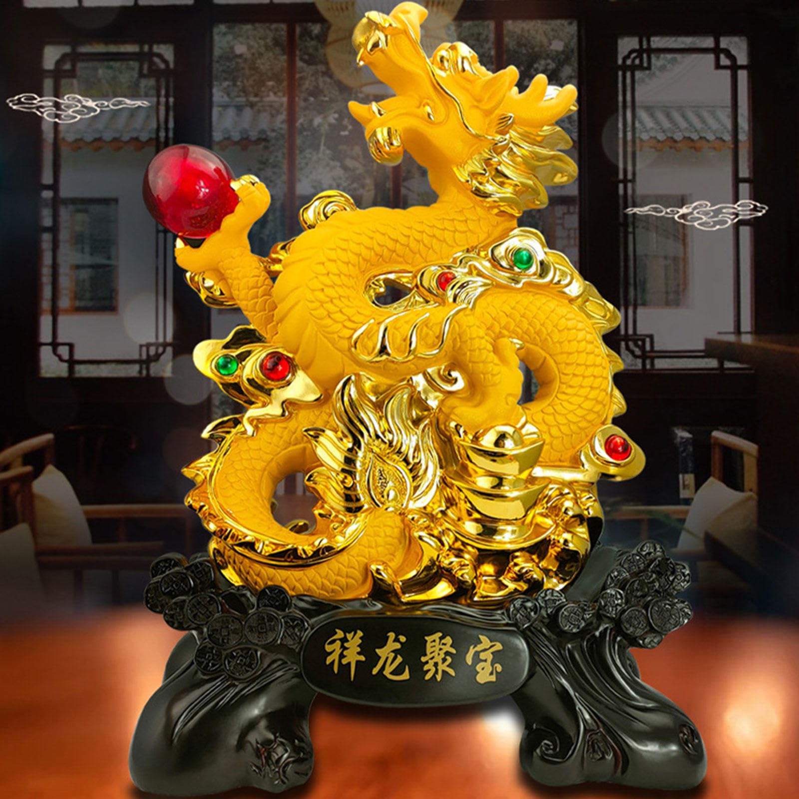 Estatuas, Estatua de dragón 17,7" Alto, Figura del zodíaco Chino Feng Shui(B)