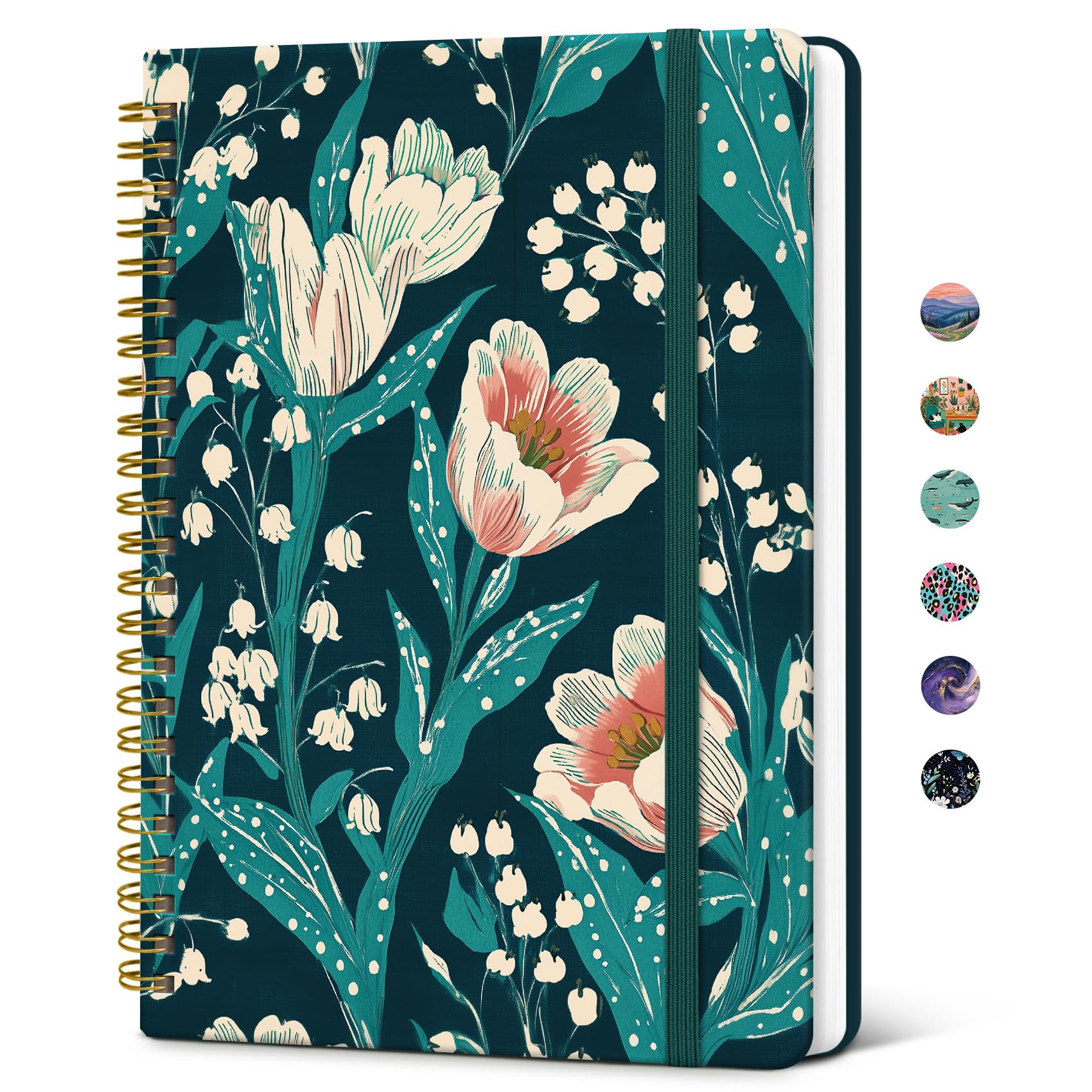 Taja Hardcover Journal for Women, Pretty Spiral Lined Notebook for Work, A5